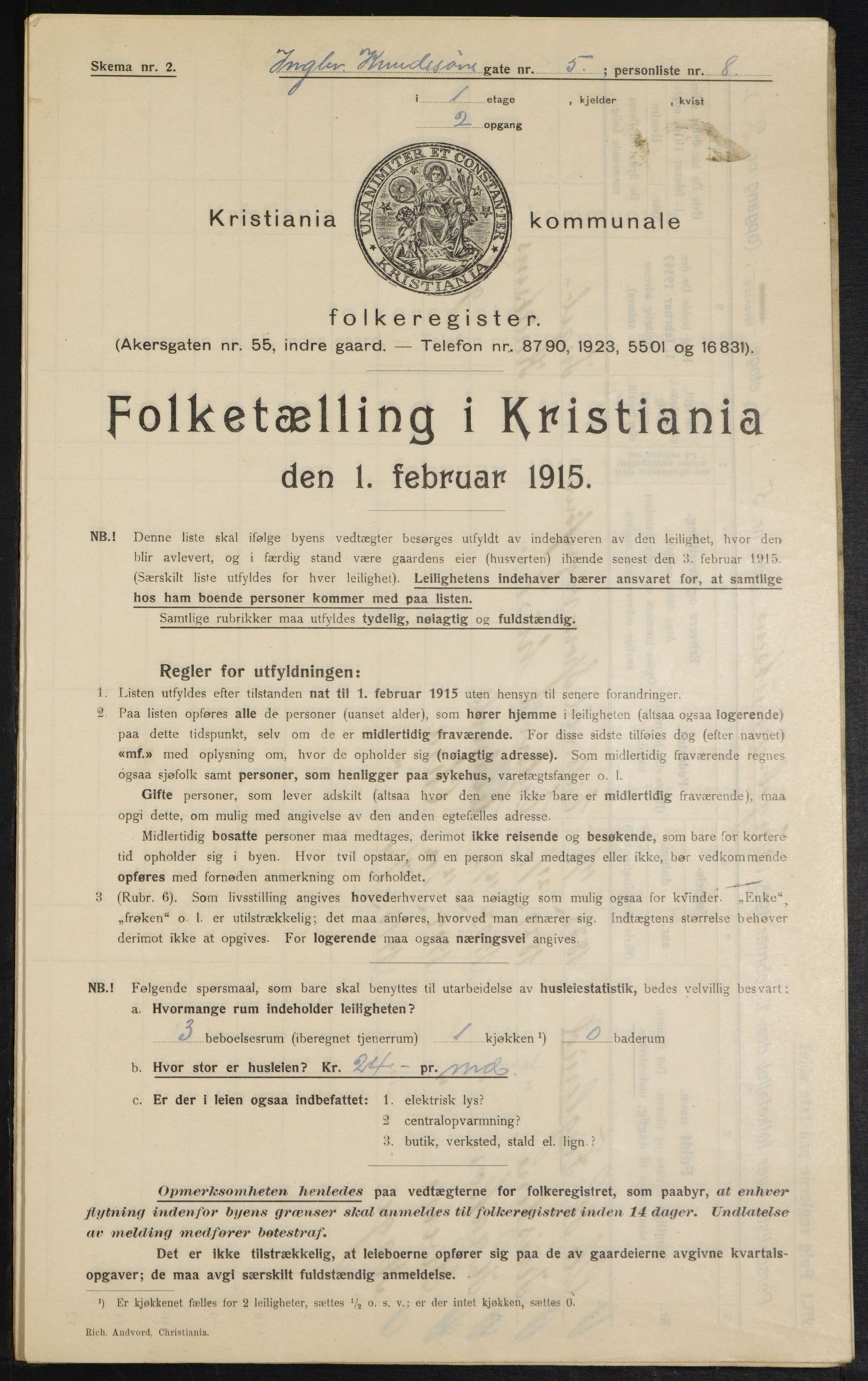 OBA, Municipal Census 1915 for Kristiania, 1915, p. 43328