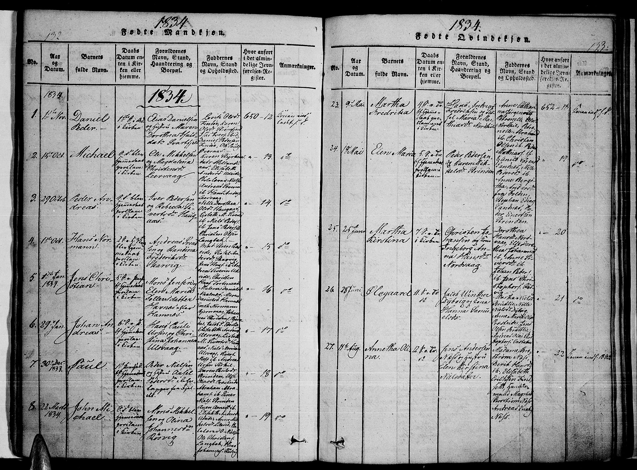 Ministerialprotokoller, klokkerbøker og fødselsregistre - Nordland, AV/SAT-A-1459/859/L0842: Parish register (official) no. 859A02, 1821-1839, p. 132-133