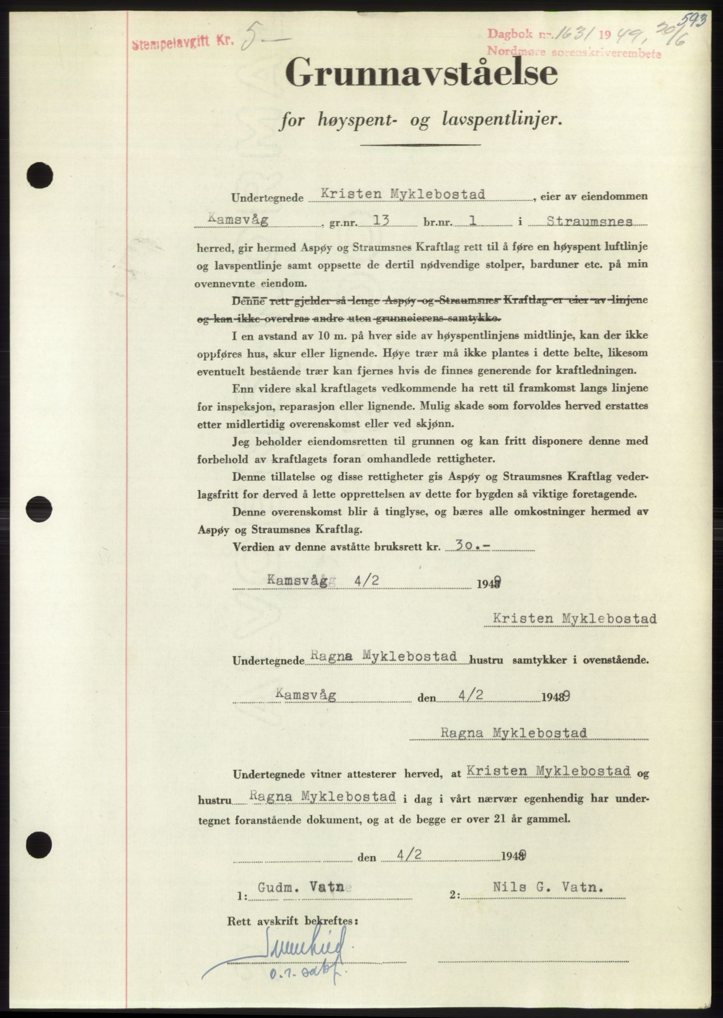 Nordmøre sorenskriveri, AV/SAT-A-4132/1/2/2Ca: Mortgage book no. B101, 1949-1949, Diary no: : 1631/1949