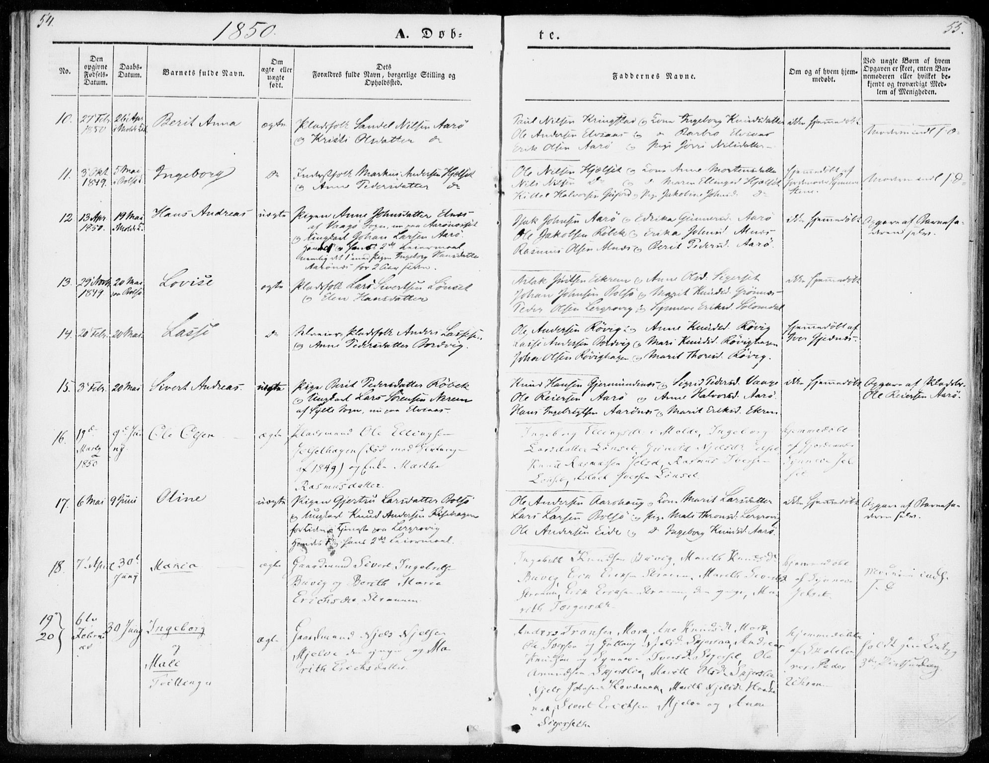 Ministerialprotokoller, klokkerbøker og fødselsregistre - Møre og Romsdal, AV/SAT-A-1454/555/L0653: Parish register (official) no. 555A04, 1843-1869, p. 54-55