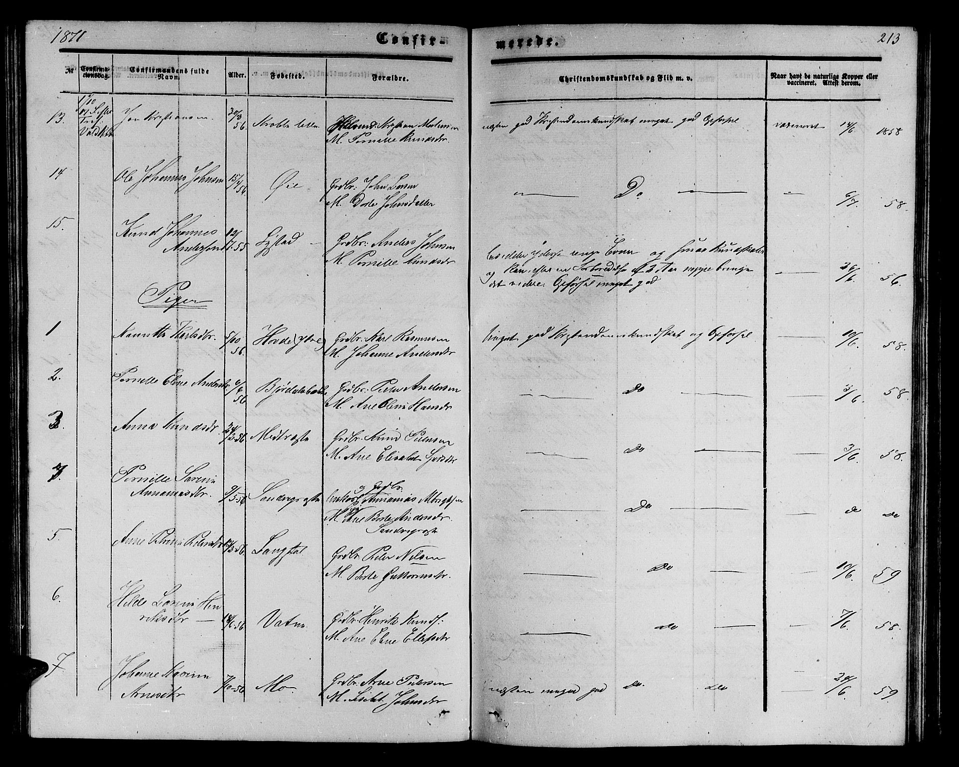 Ministerialprotokoller, klokkerbøker og fødselsregistre - Møre og Romsdal, AV/SAT-A-1454/513/L0188: Parish register (copy) no. 513C02, 1865-1882, p. 213