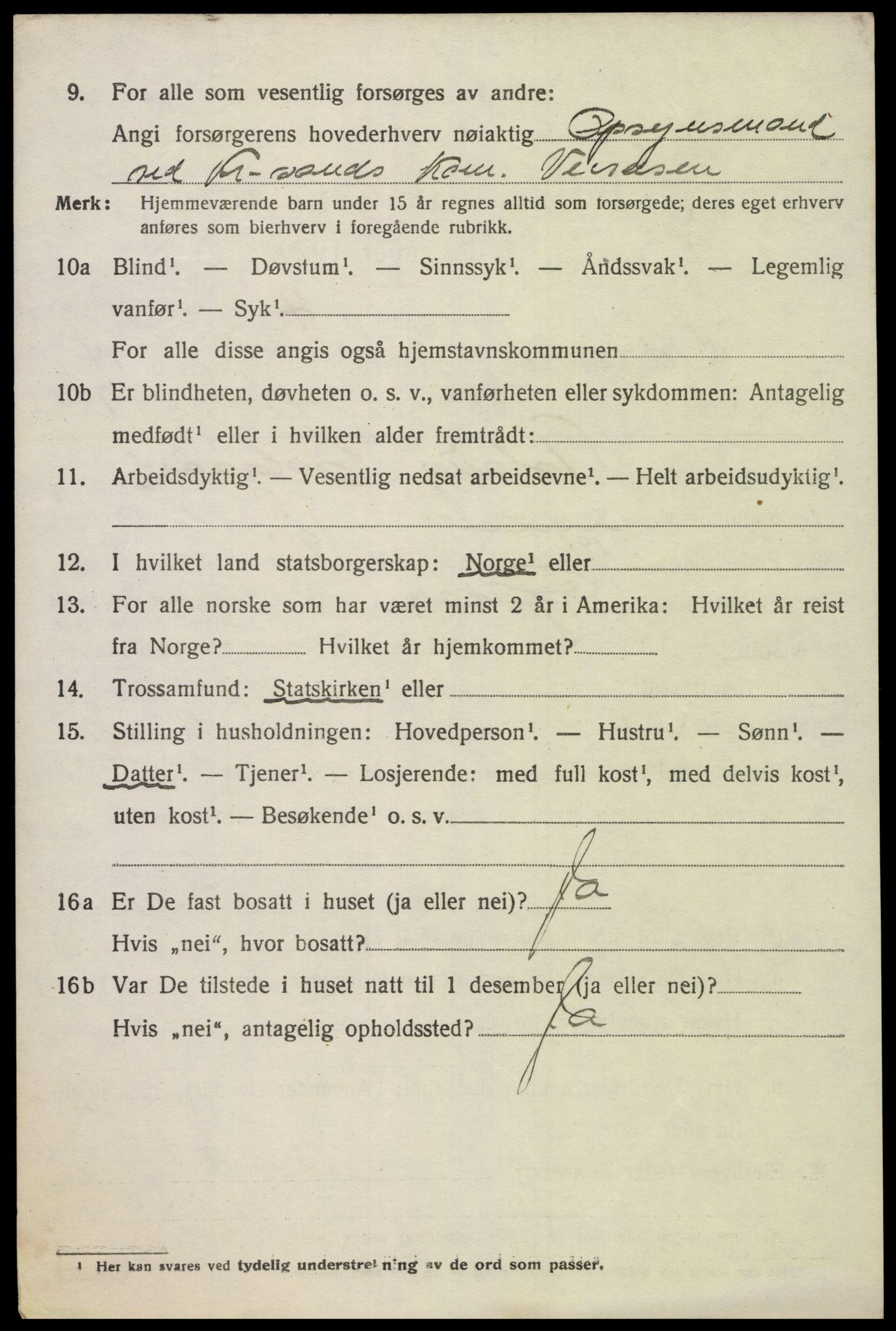 SAK, 1920 census for Oddernes, 1920, p. 9650