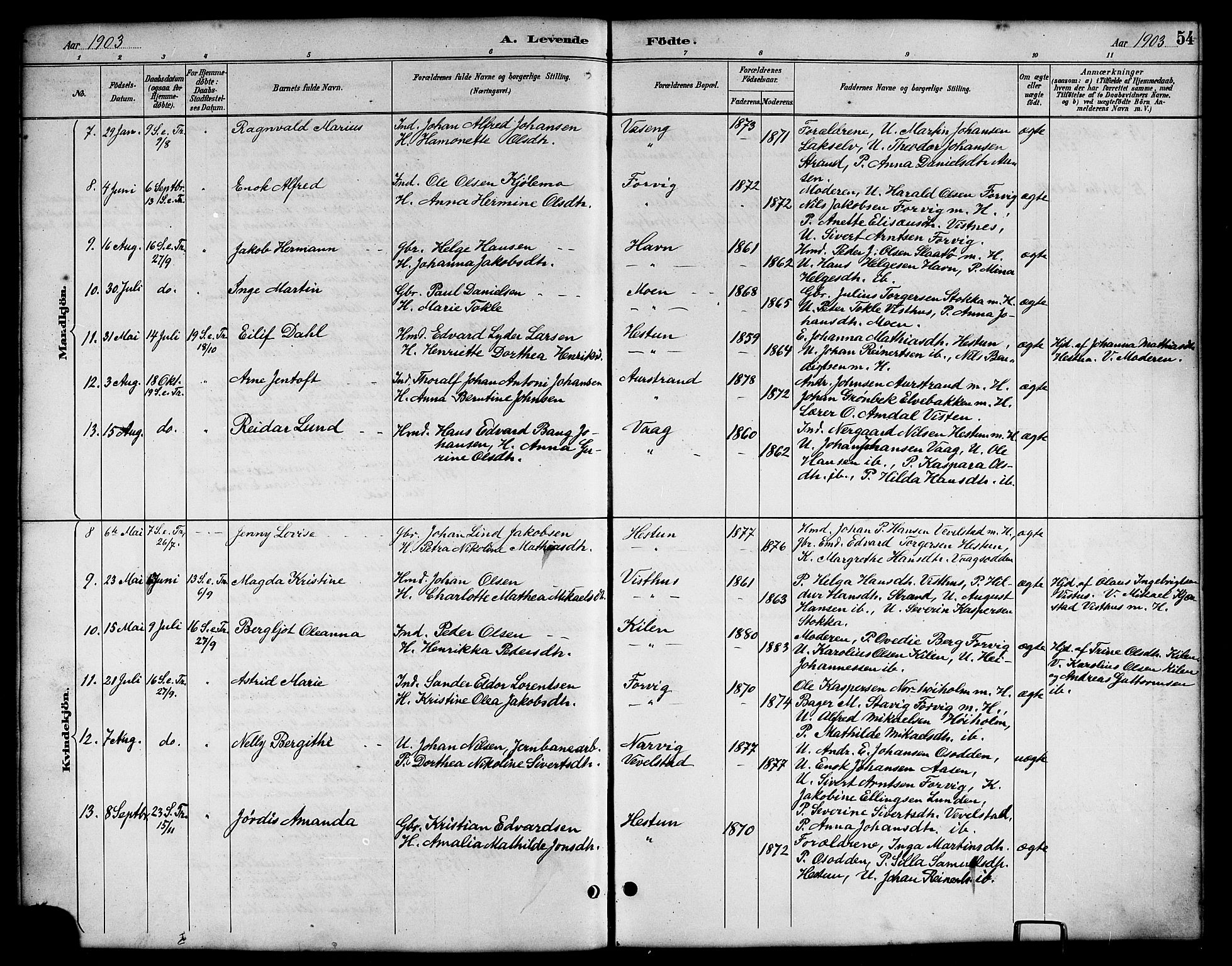 Ministerialprotokoller, klokkerbøker og fødselsregistre - Nordland, AV/SAT-A-1459/819/L0277: Parish register (copy) no. 819C03, 1888-1917, p. 54