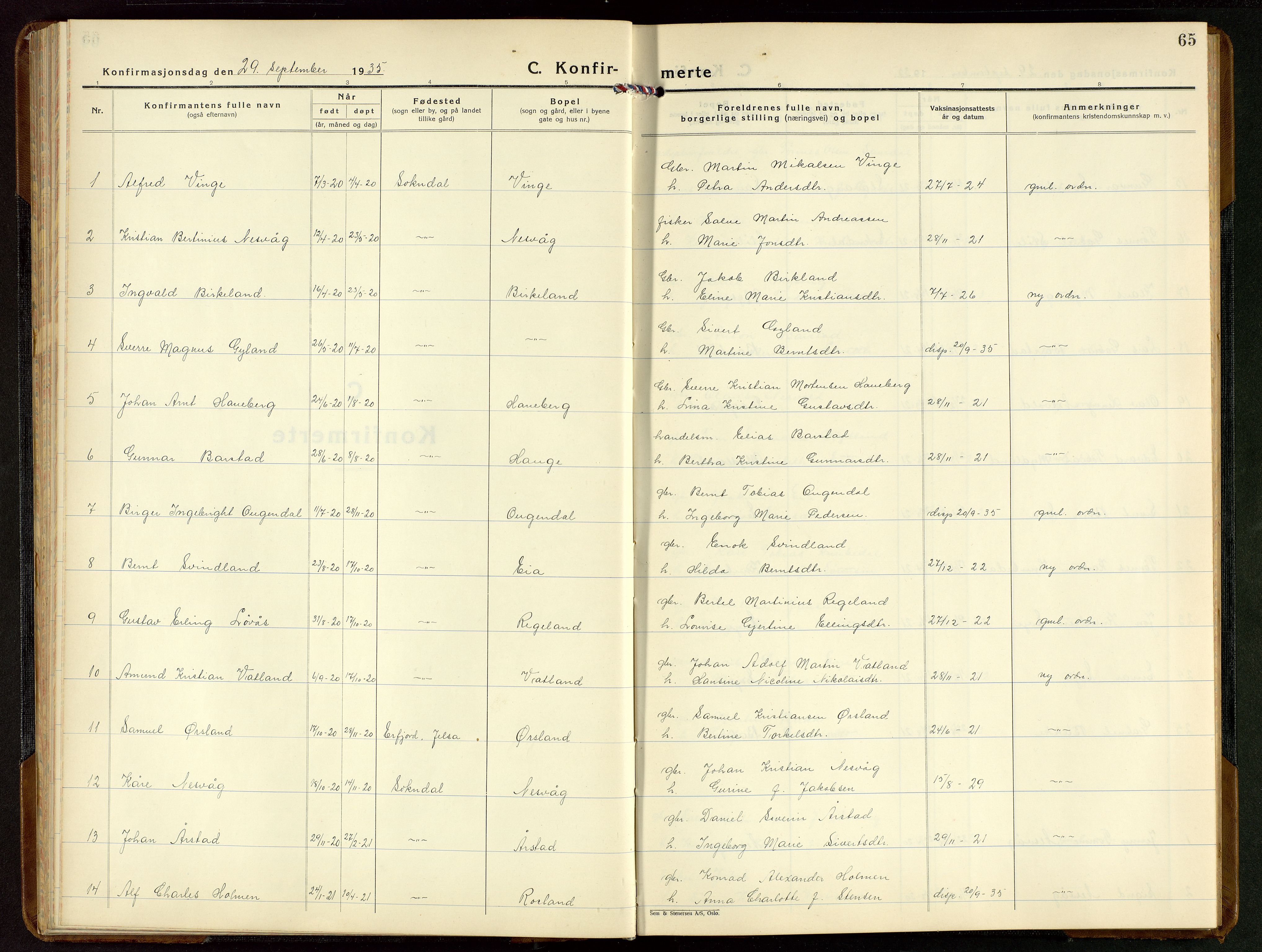 Sokndal sokneprestkontor, SAST/A-101808: Parish register (copy) no. B 9, 1935-1949, p. 65