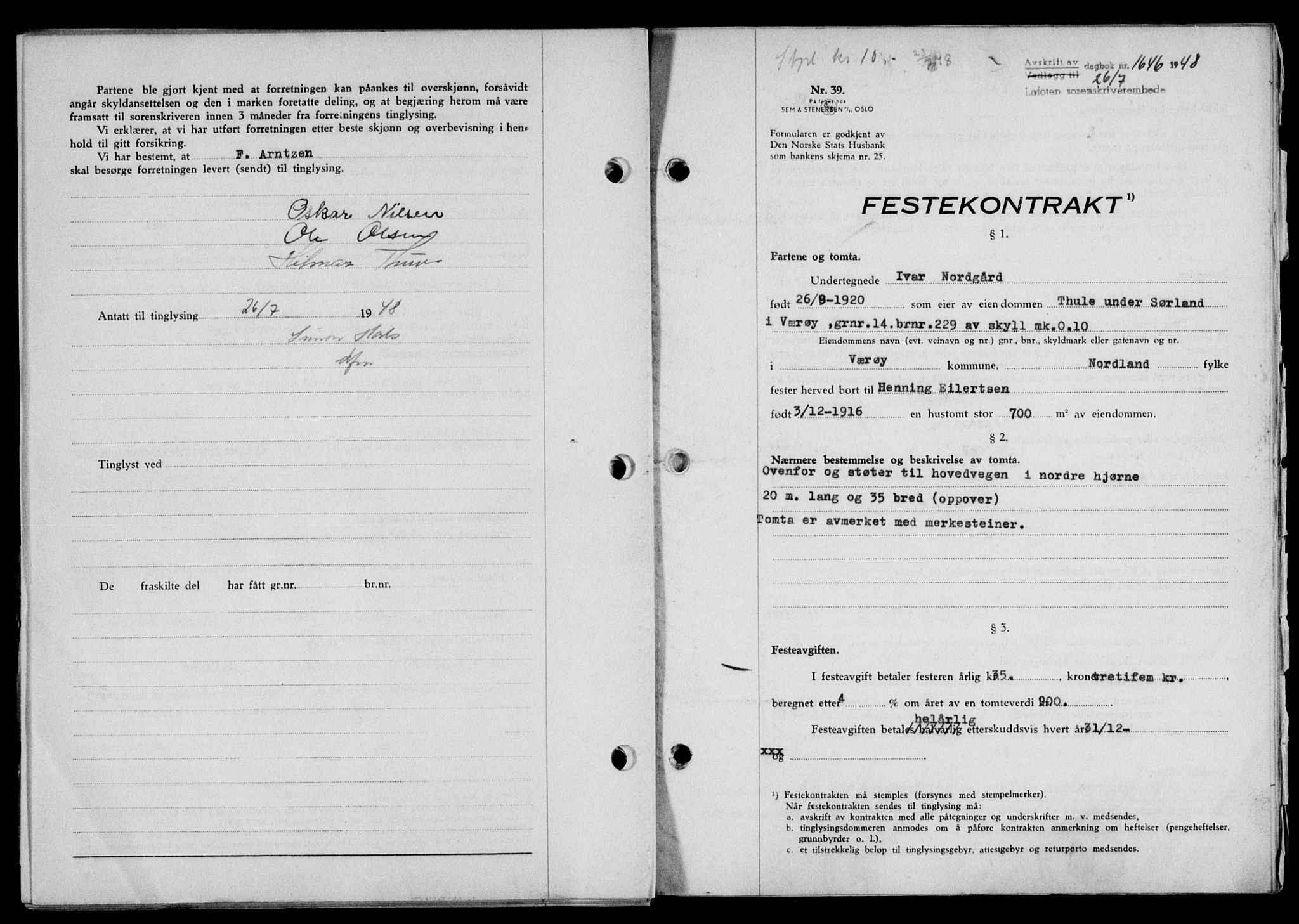 Lofoten sorenskriveri, SAT/A-0017/1/2/2C/L0018a: Mortgage book no. 18a, 1948-1948, Diary no: : 1646/1948