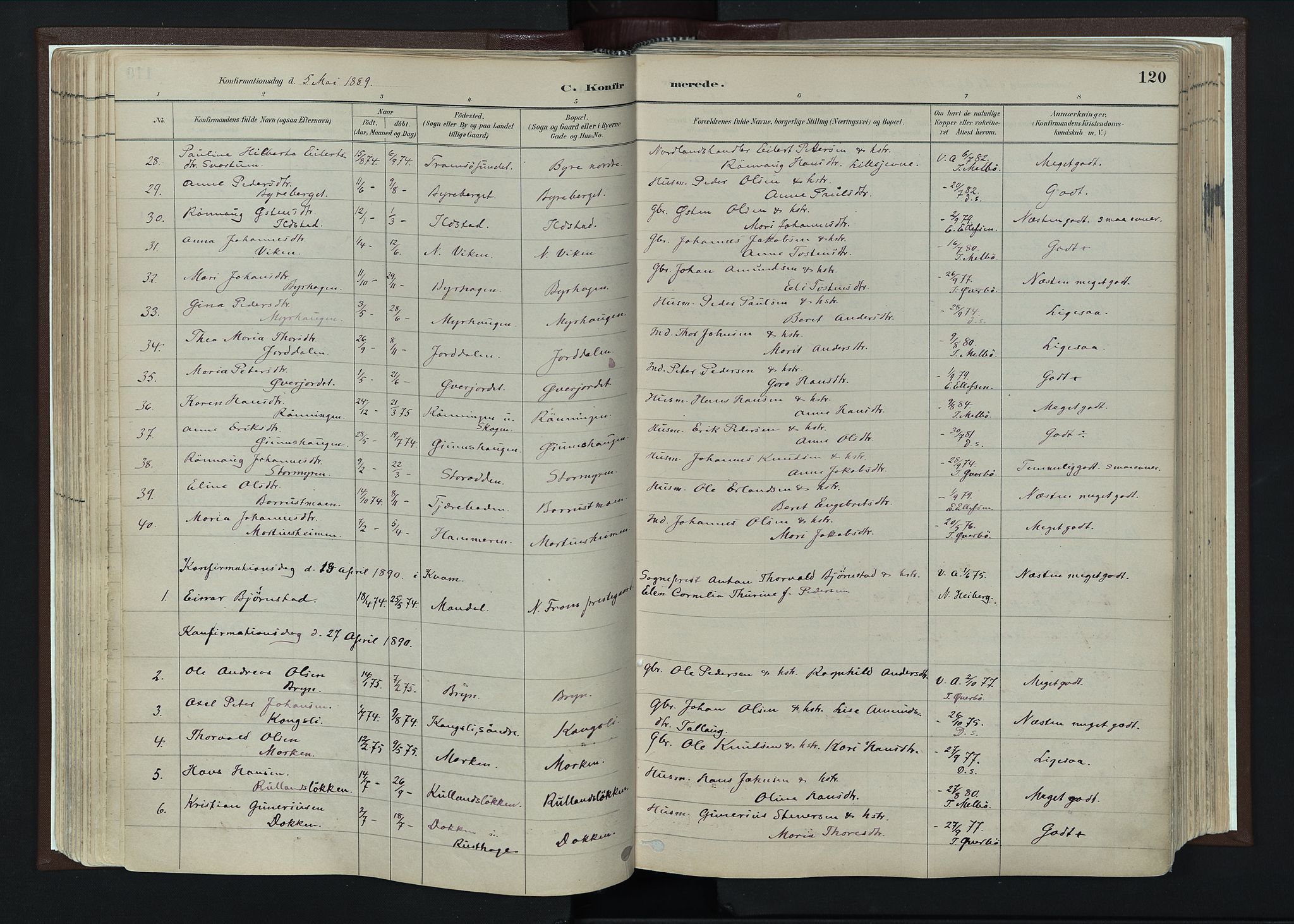 Nord-Fron prestekontor, SAH/PREST-080/H/Ha/Haa/L0004: Parish register (official) no. 4, 1884-1914, p. 120