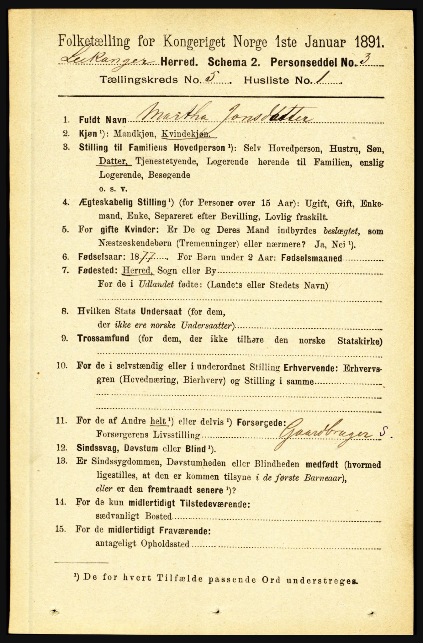 RA, 1891 census for 1419 Leikanger, 1891, p. 876