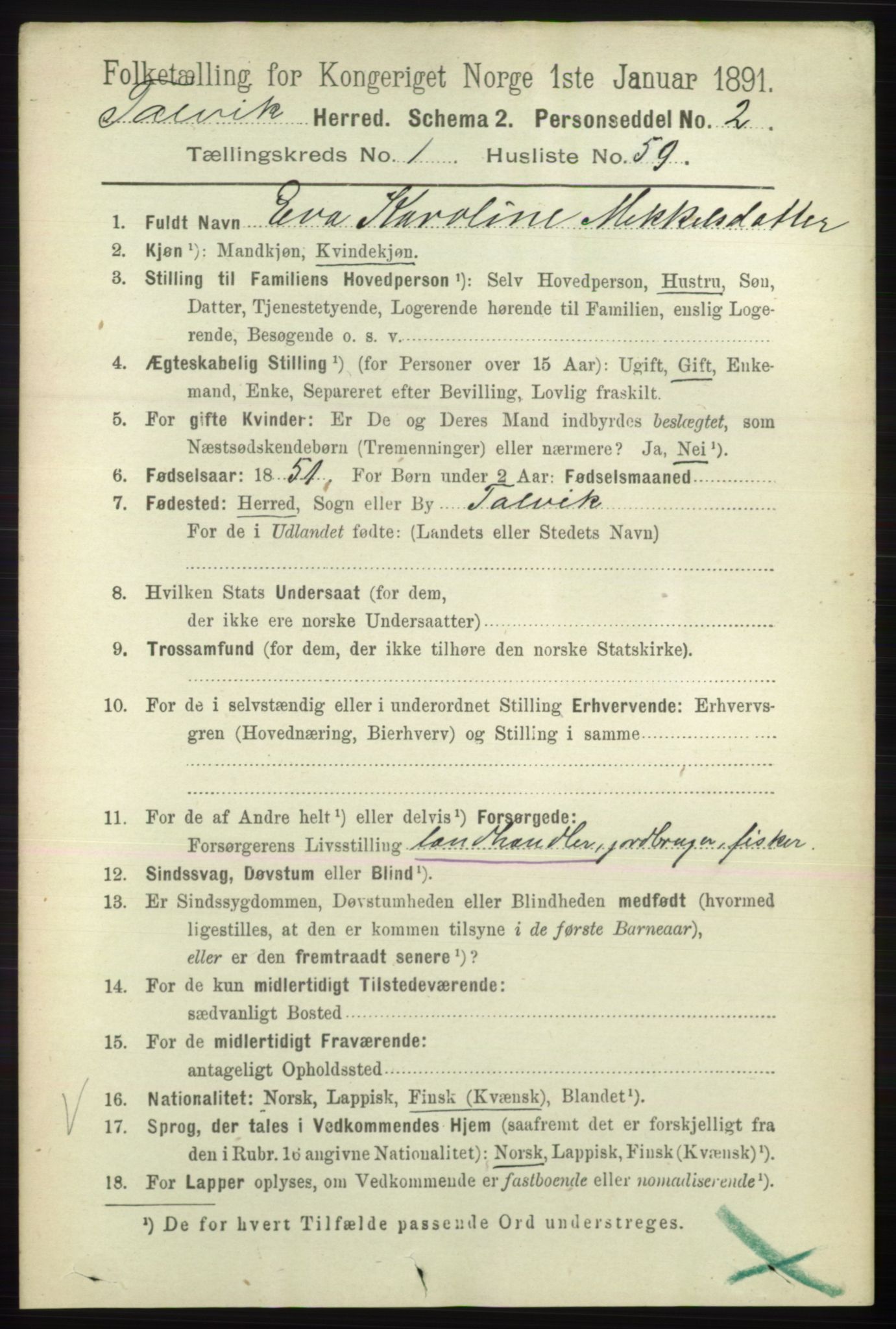 RA, 1891 census for 2013 Talvik, 1891, p. 476