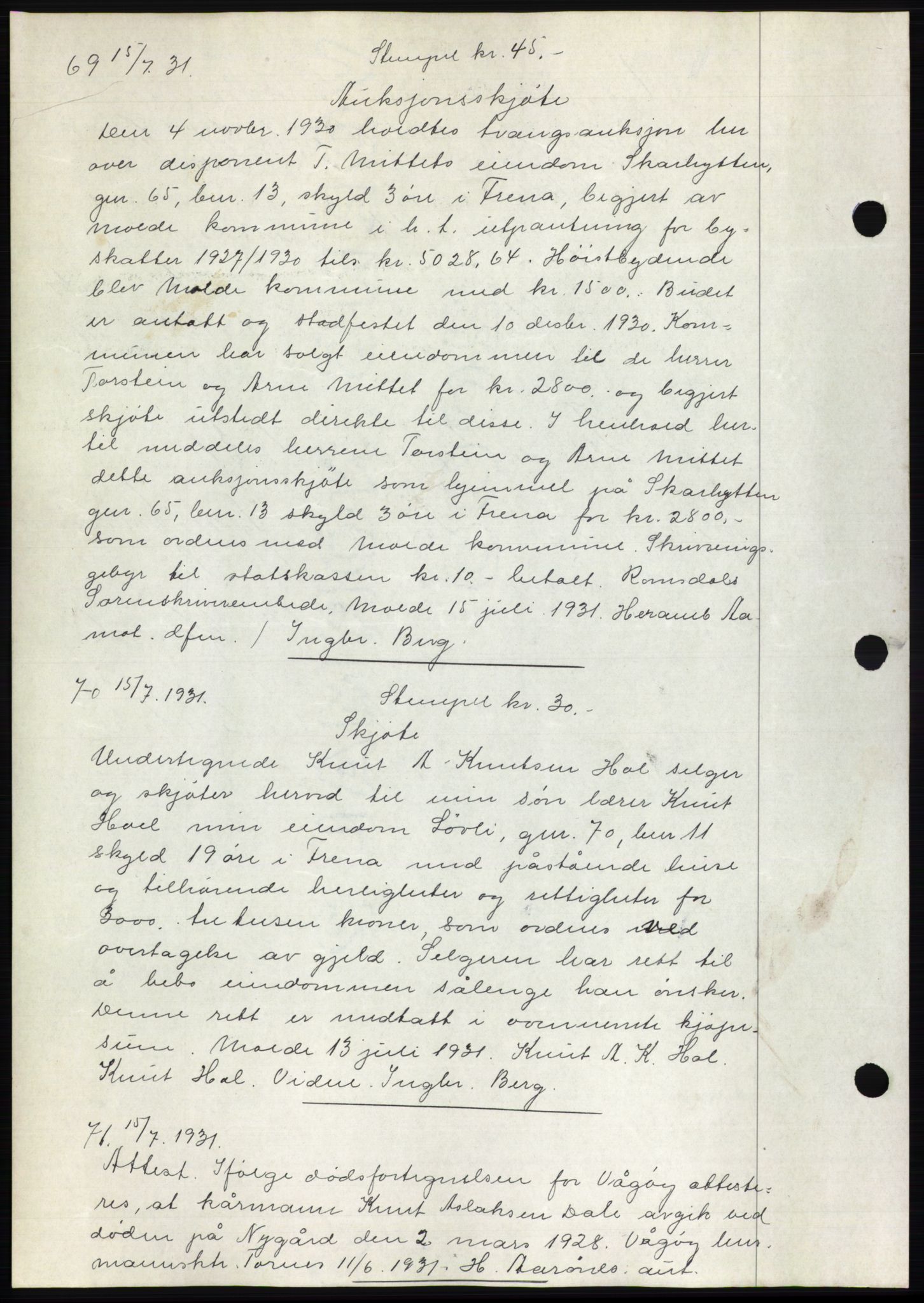 Romsdal sorenskriveri, AV/SAT-A-4149/1/2/2C/L0059: Mortgage book no. 53, 1931-1931, Deed date: 15.07.1931