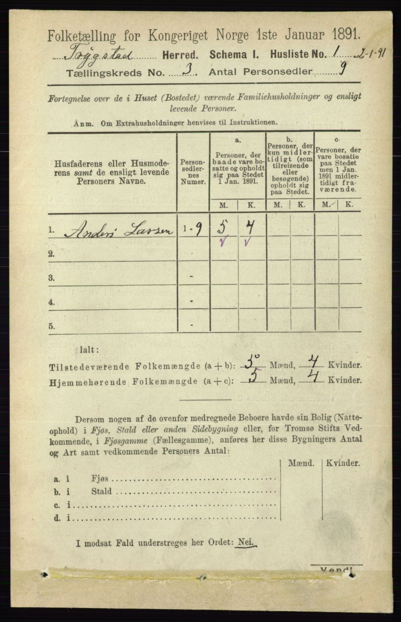 RA, 1891 Census for 0122 Trøgstad, 1891, p. 1044
