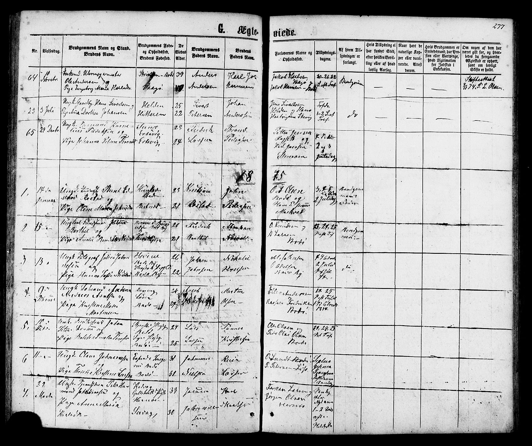 Ministerialprotokoller, klokkerbøker og fødselsregistre - Nordland, AV/SAT-A-1459/801/L0029: Parish register (copy) no. 801C04, 1868-1878, p. 277