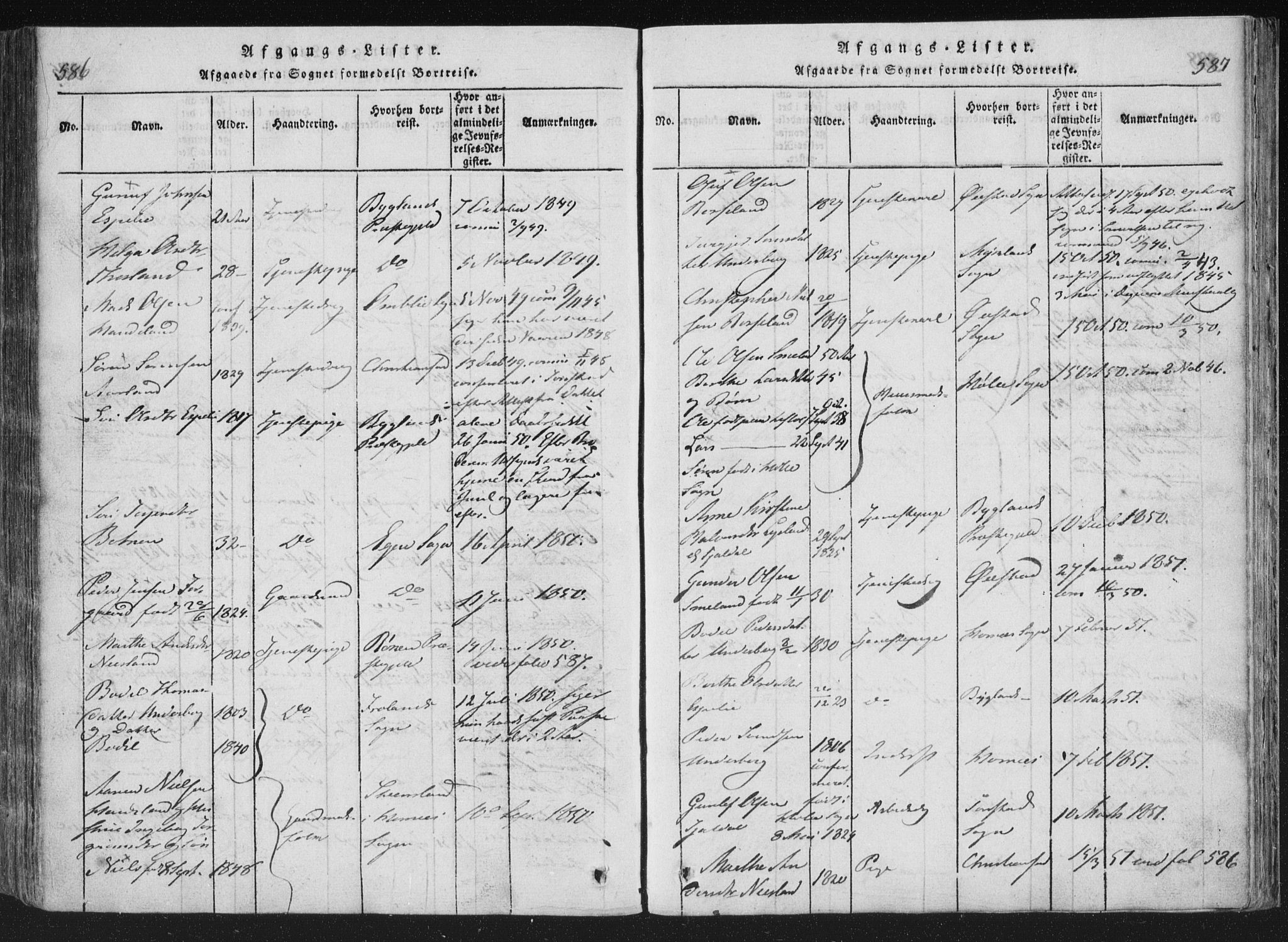 Åseral sokneprestkontor, SAK/1111-0051/F/Fa/L0001: Parish register (official) no. A 1, 1815-1853, p. 586-587
