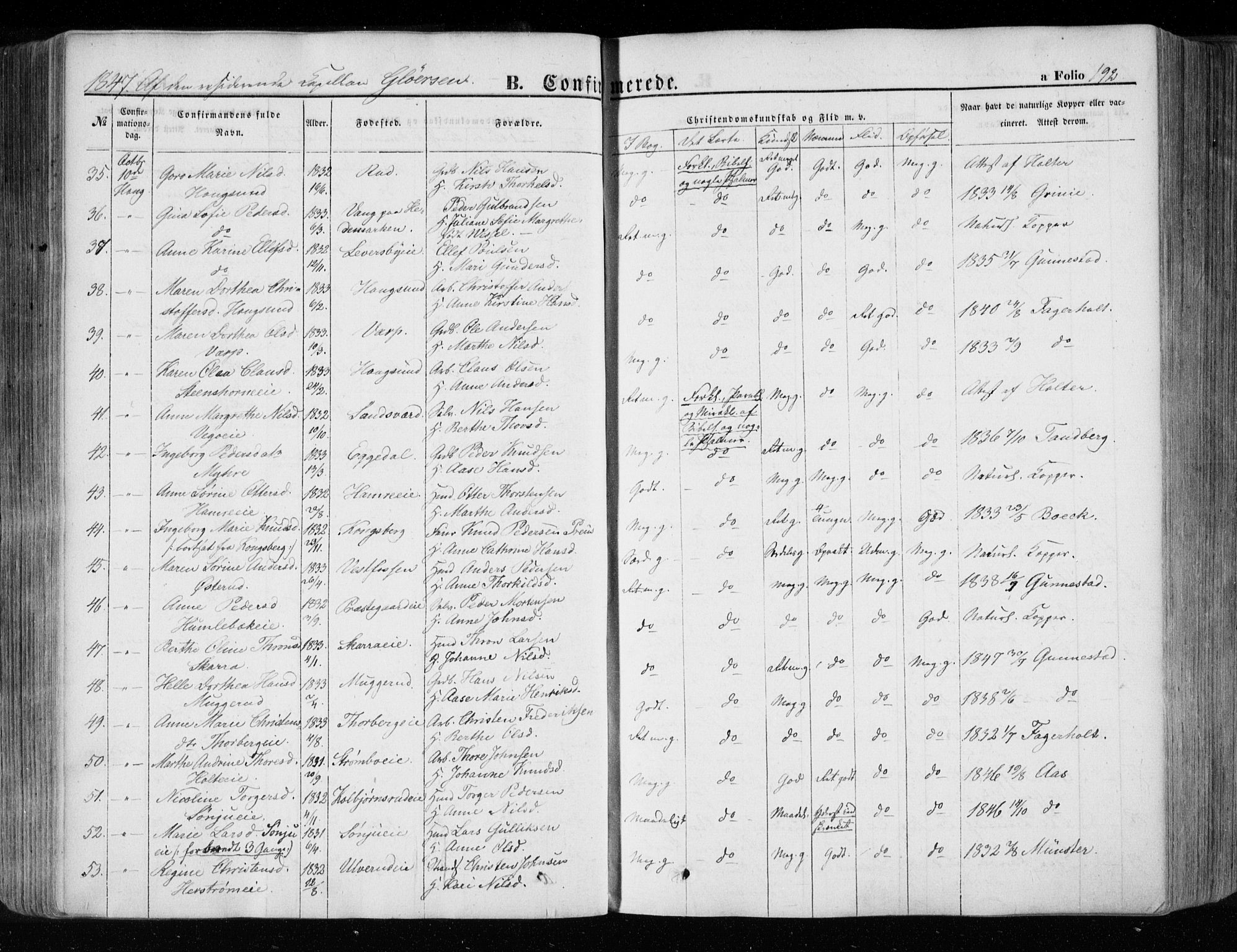 Eiker kirkebøker, AV/SAKO-A-4/F/Fa/L0014: Parish register (official) no. I 14, 1846-1854, p. 192