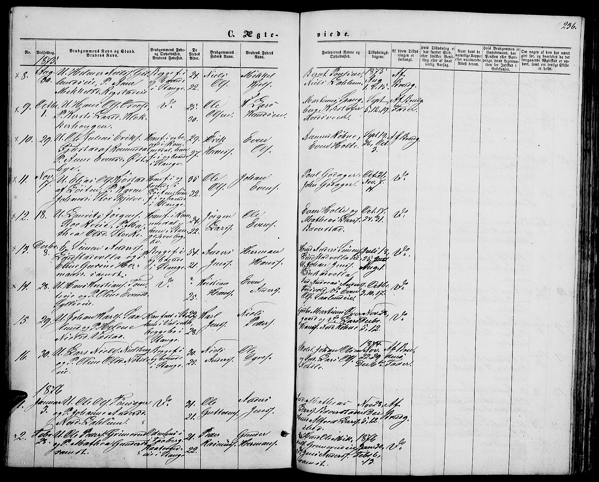 Stange prestekontor, SAH/PREST-002/L/L0006: Parish register (copy) no. 6, 1864-1882, p. 236