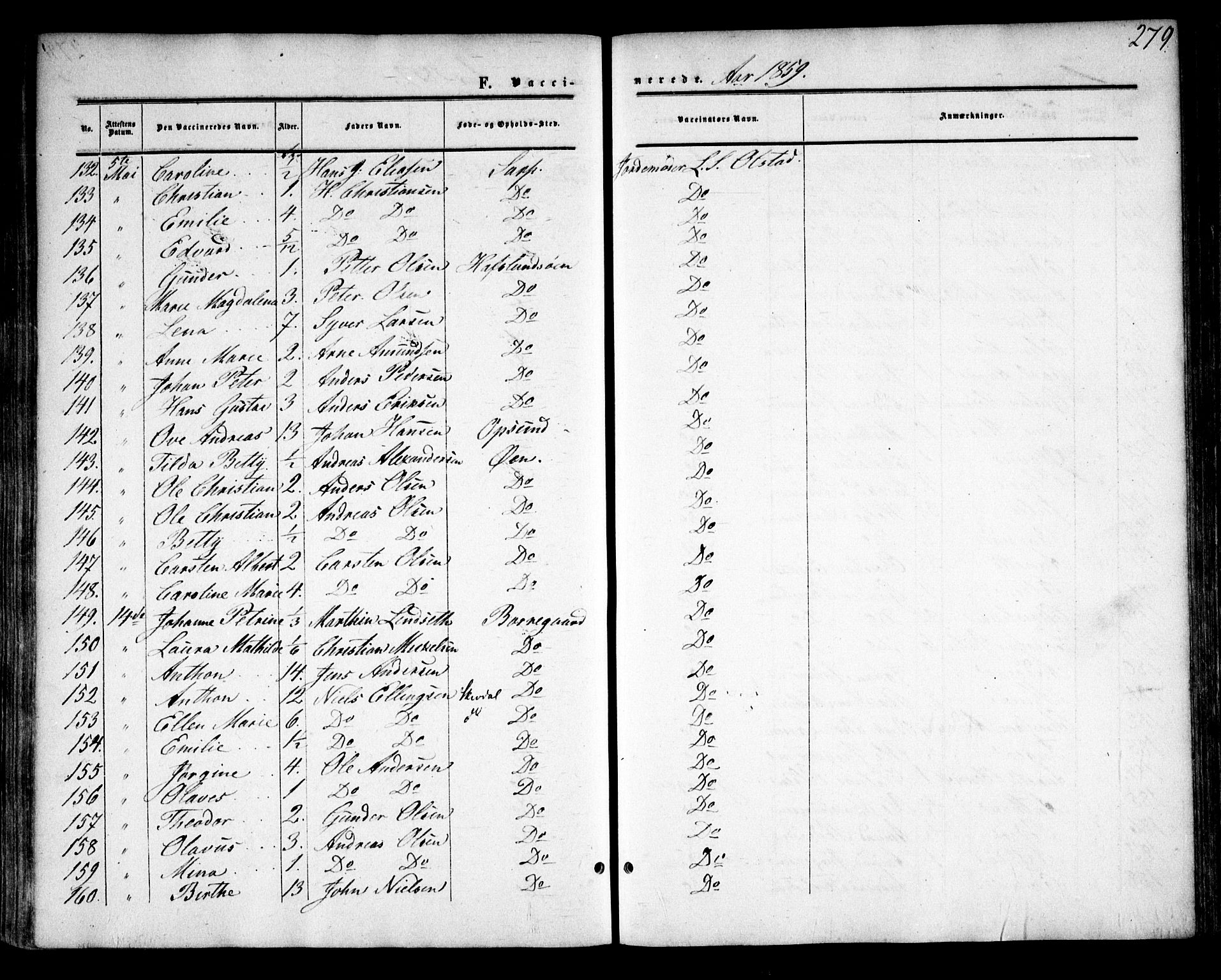 Tune prestekontor Kirkebøker, AV/SAO-A-2007/F/Fa/L0013: Parish register (official) no. 13, 1859-1863, p. 279