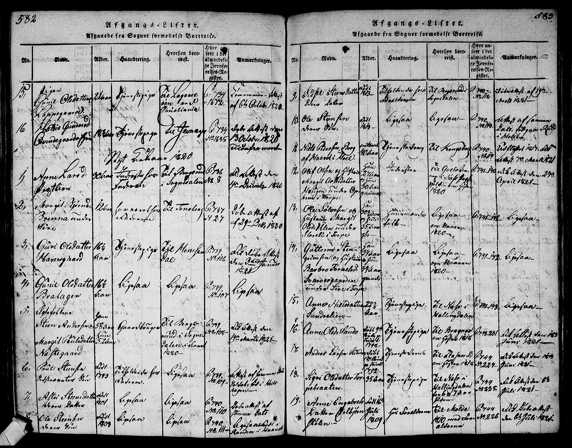 Ål kirkebøker, AV/SAKO-A-249/G/Ga/L0001: Parish register (copy) no. 1, 1815-1829, p. 582-583