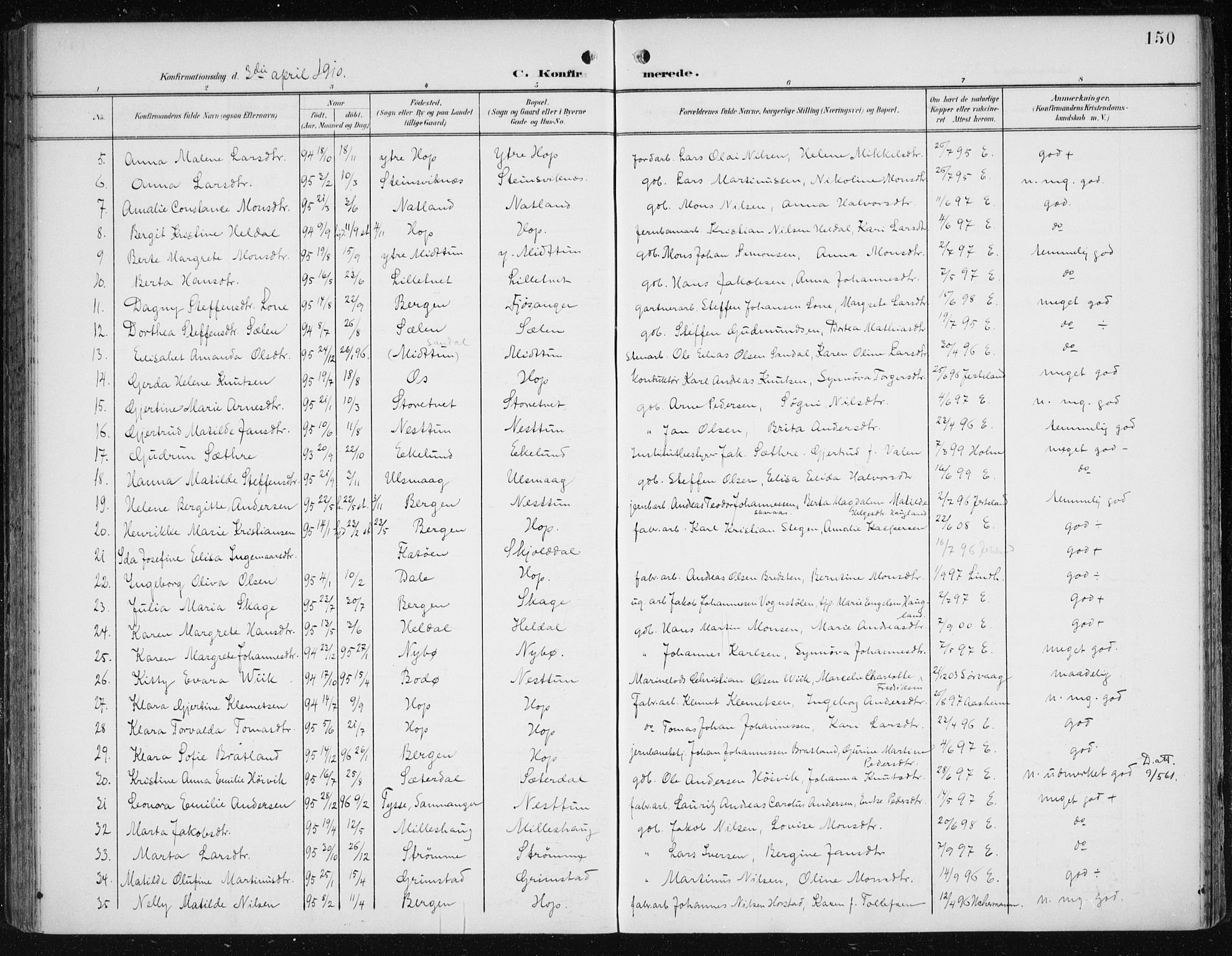 Fana Sokneprestembete, SAB/A-75101/H/Haa/Haai/L0003: Parish register (official) no. I 3, 1900-1912, p. 150