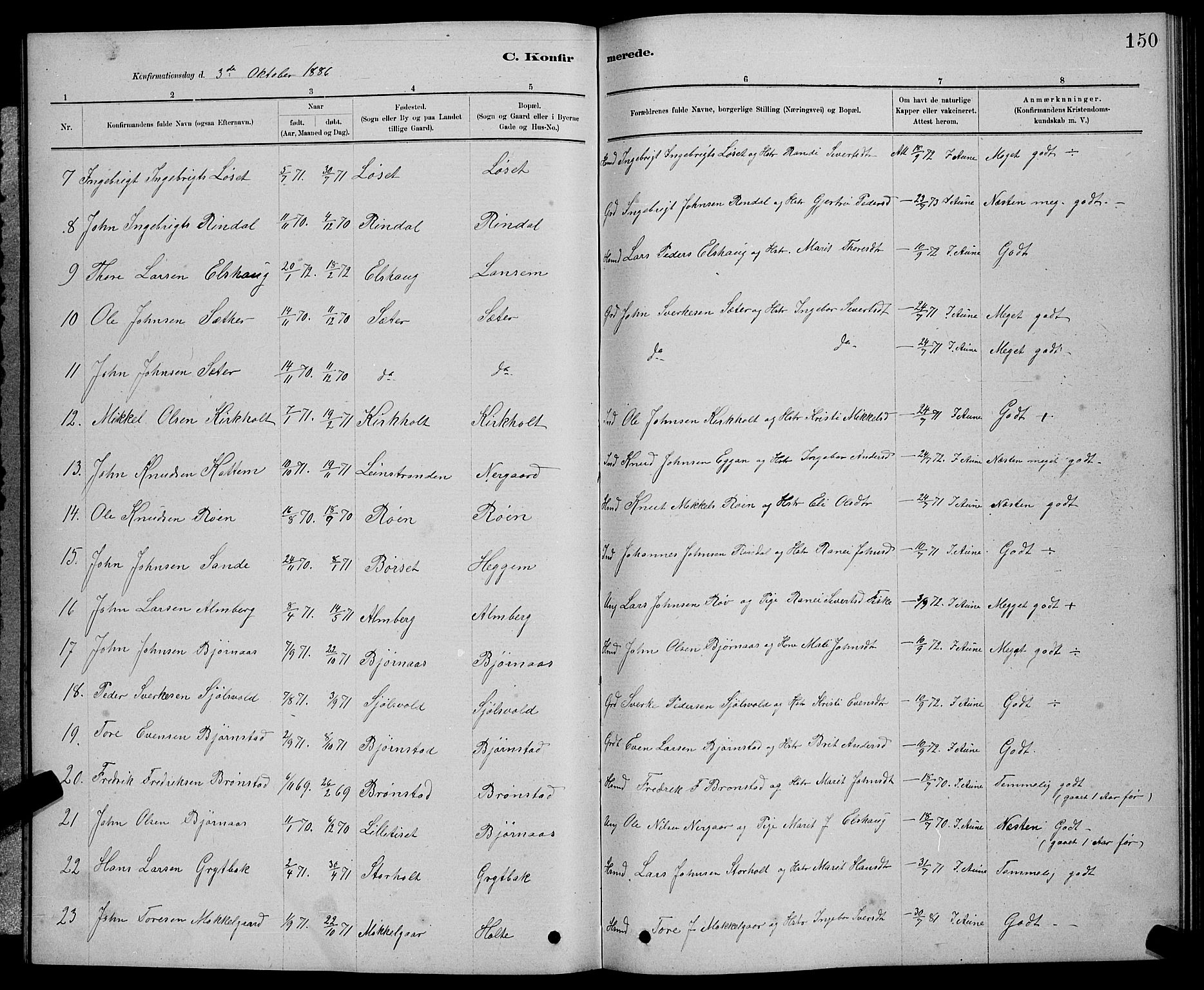 Ministerialprotokoller, klokkerbøker og fødselsregistre - Møre og Romsdal, AV/SAT-A-1454/598/L1077: Parish register (copy) no. 598C02, 1879-1891, p. 150