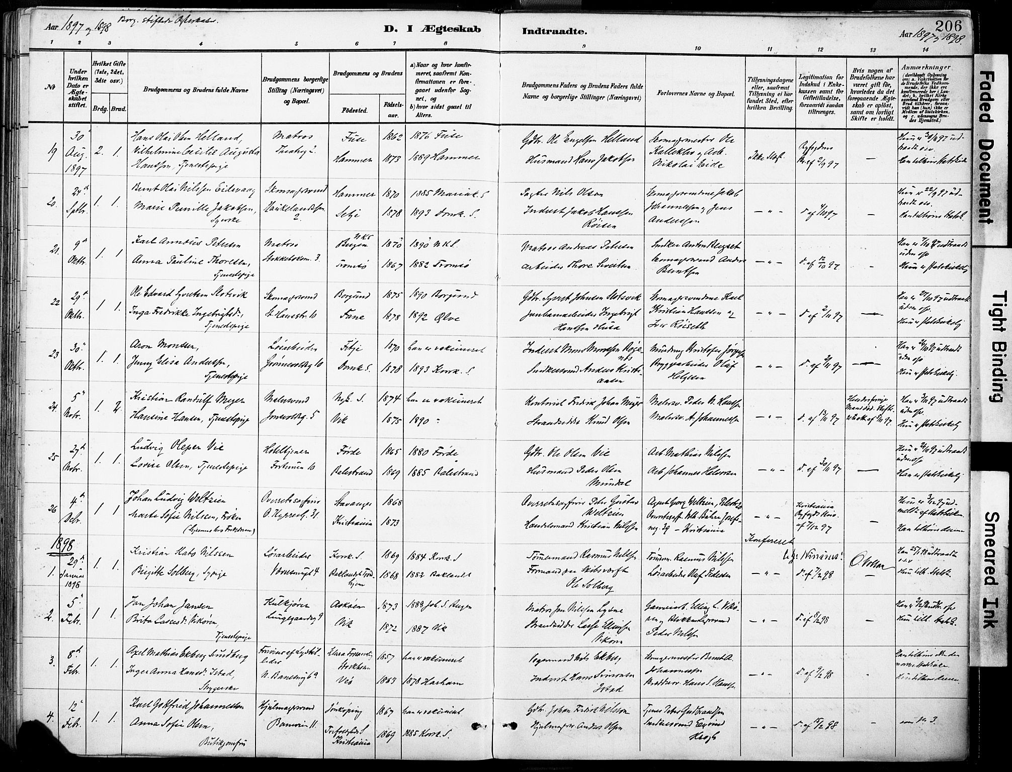 Domkirken sokneprestembete, AV/SAB-A-74801/H/Haa/L0037: Parish register (official) no. D 4, 1880-1907, p. 206