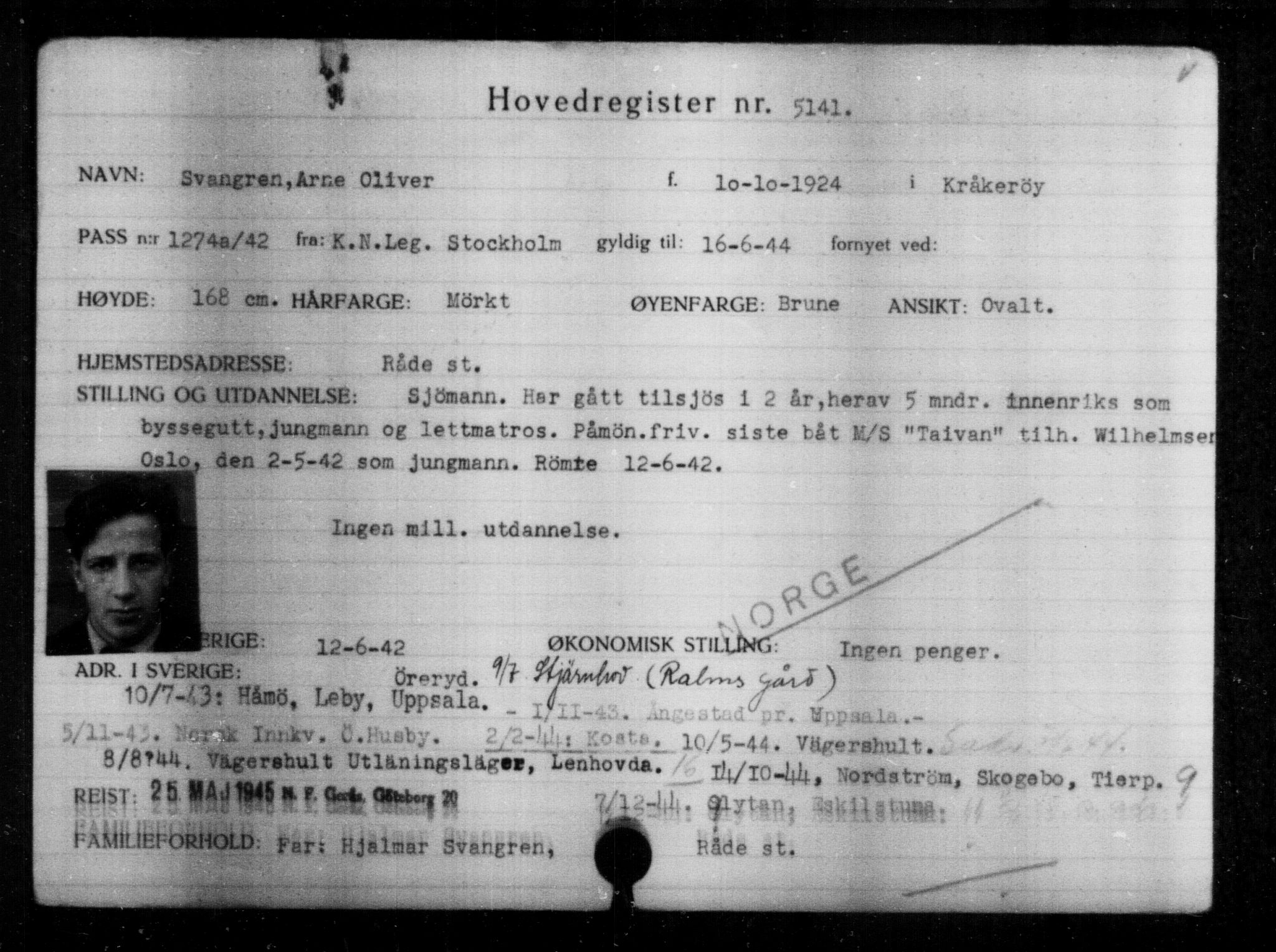 Utenriksstasjonene, Legasjonen i Stockholm, Flyktningkontoret, AV/RA-S-6753/V/Va/L0004: Kjesäterkartoteket, flyktninger med registreringsnr. 3496-6610, 1940-1945, p. 1938
