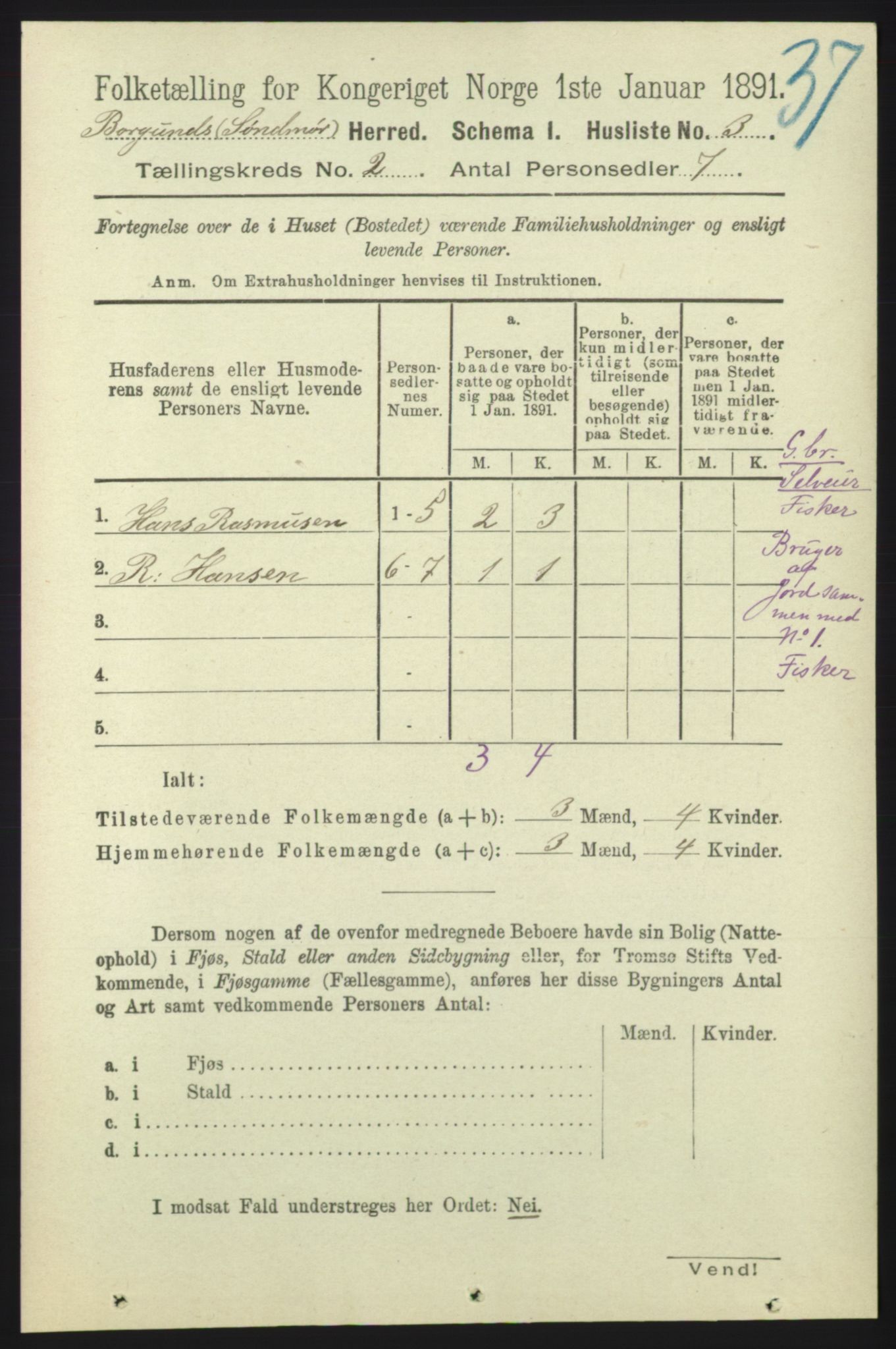 RA, 1891 census for 1531 Borgund, 1891, p. 434