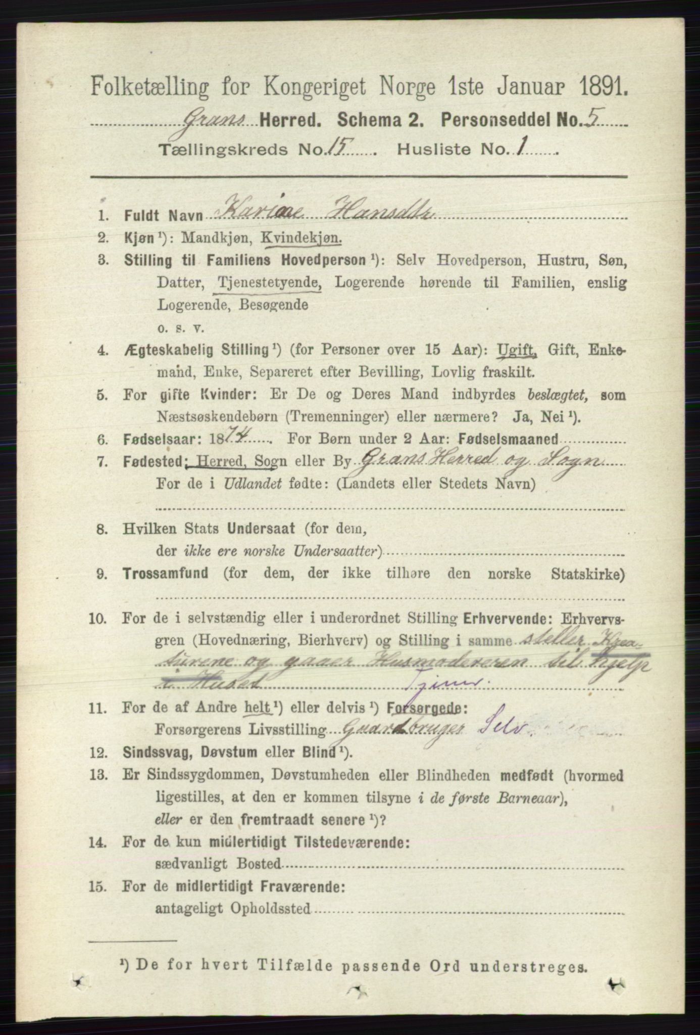 RA, 1891 census for 0534 Gran, 1891, p. 7622