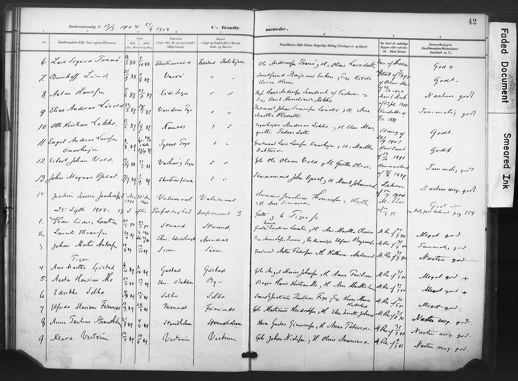 Ministerialprotokoller, klokkerbøker og fødselsregistre - Nord-Trøndelag, SAT/A-1458/719/L0179: Parish register (official) no. 719A02, 1901-1923, p. 42