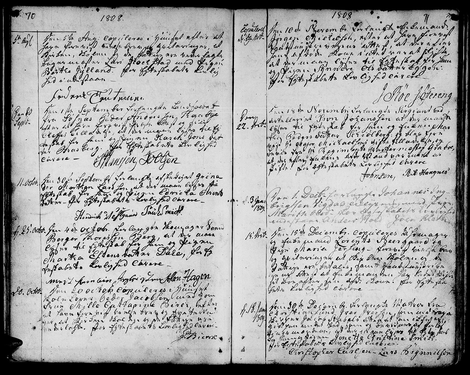 Ministerialprotokoller, klokkerbøker og fødselsregistre - Sør-Trøndelag, SAT/A-1456/601/L0042: Parish register (official) no. 601A10, 1802-1830, p. 70-71