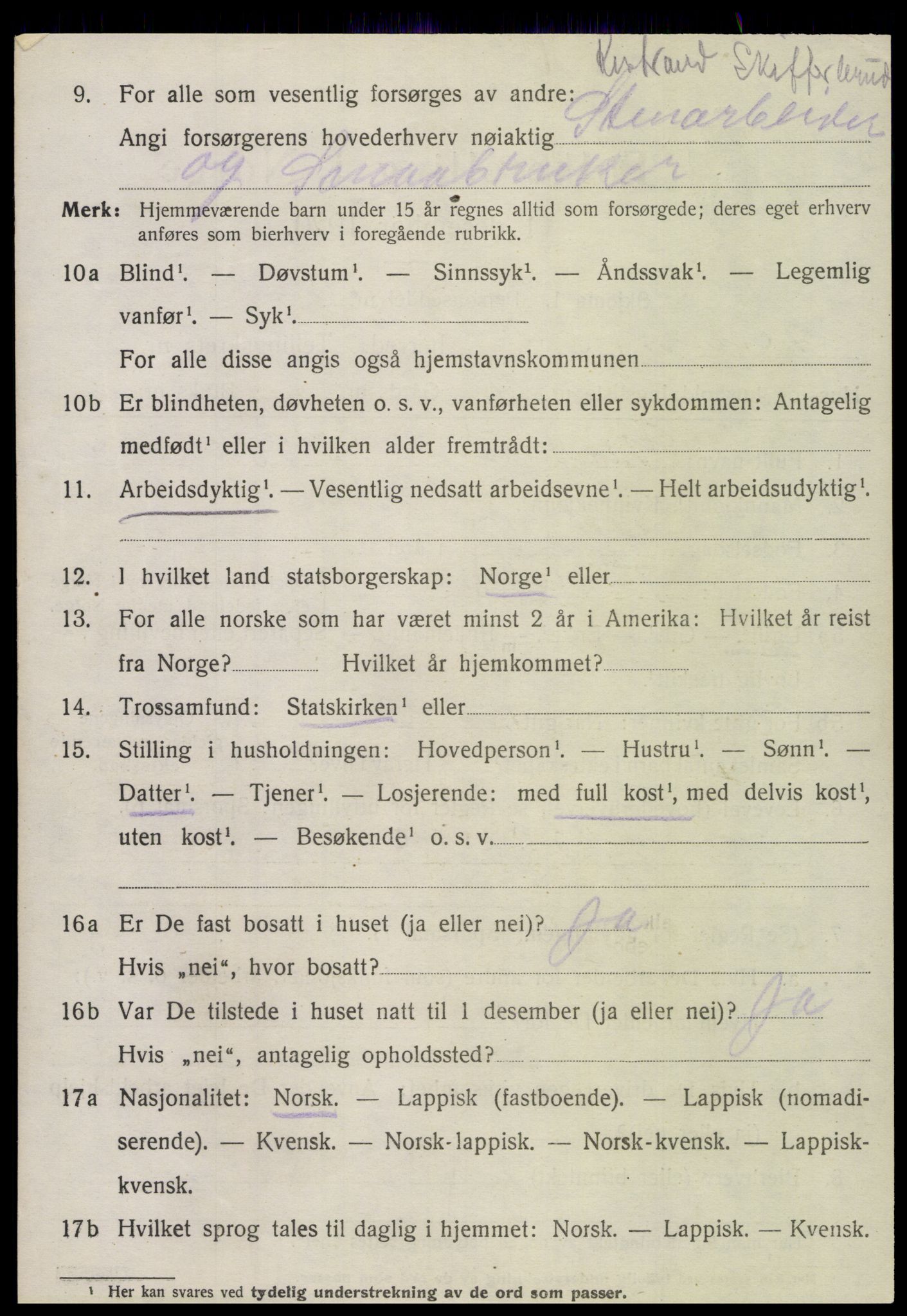 SAT, 1920 census for Fauske, 1920, p. 16955