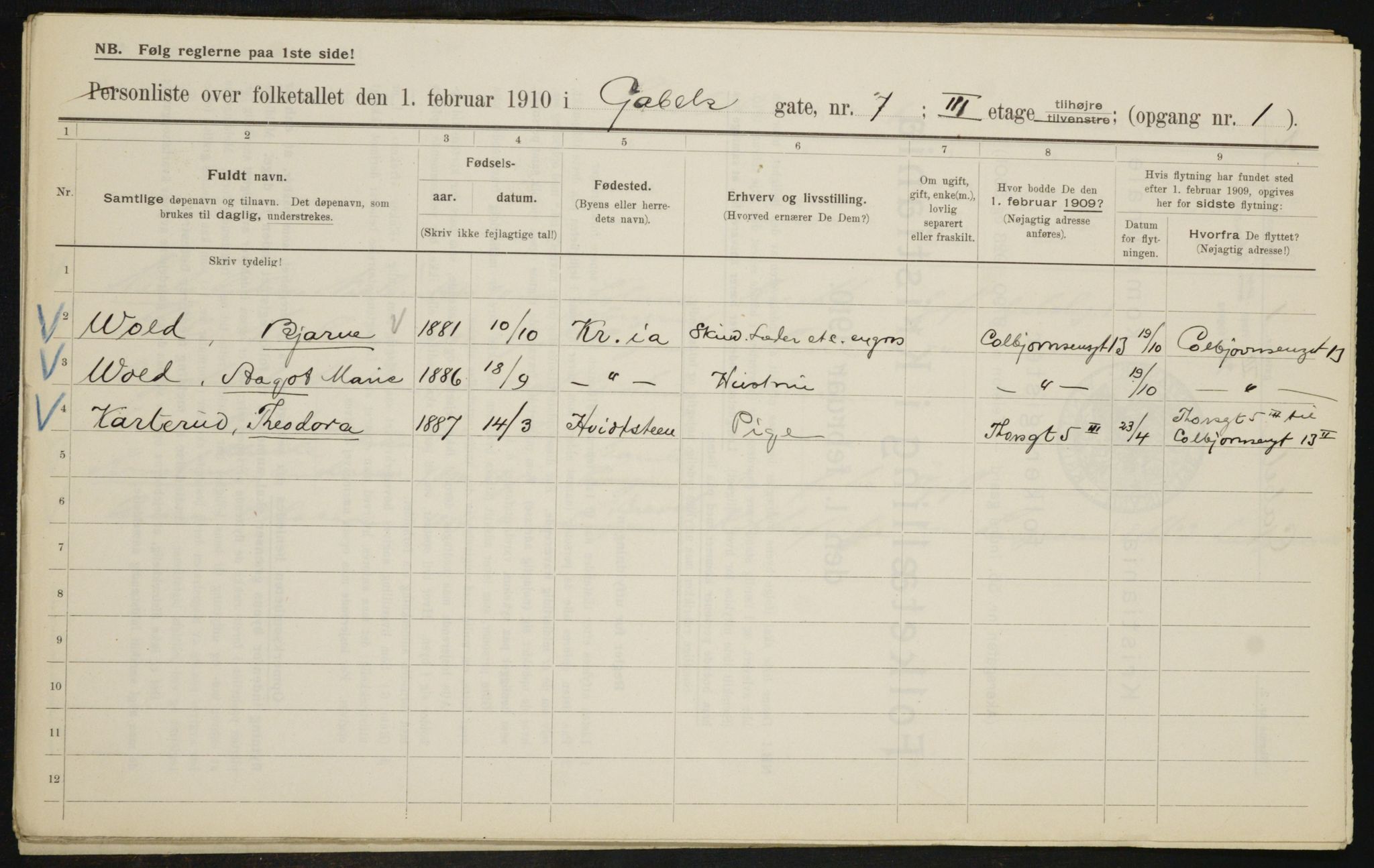 OBA, Municipal Census 1910 for Kristiania, 1910, p. 27112