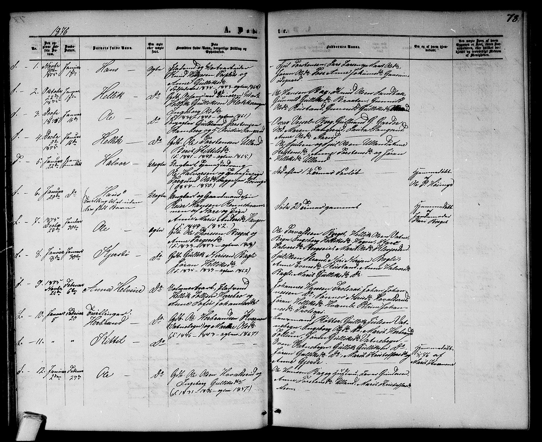 Flesberg kirkebøker, SAKO/A-18/G/Ga/L0003: Parish register (copy) no. I 3, 1861-1889, p. 78