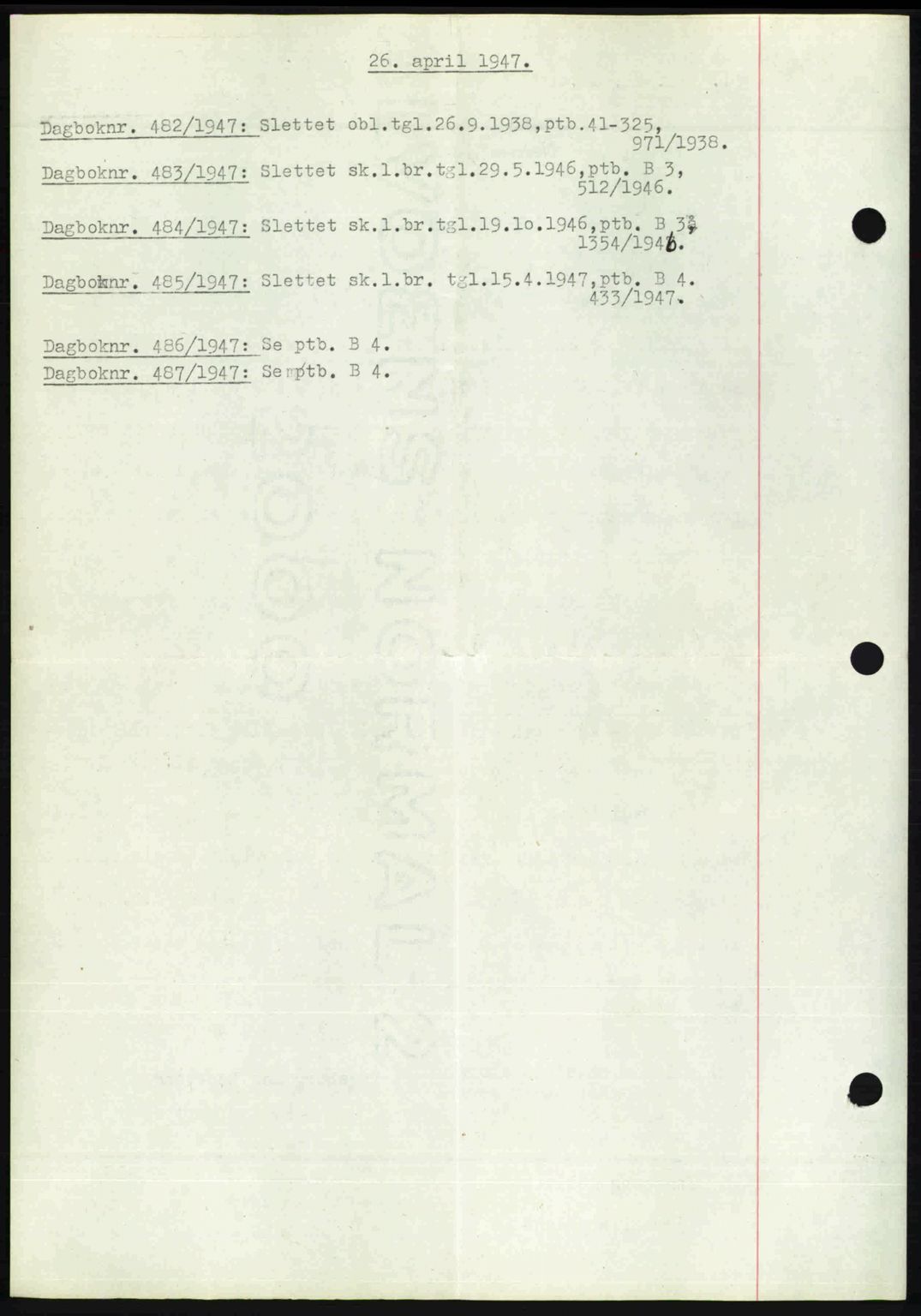 Nedenes sorenskriveri, SAK/1221-0006/G/Gb/Gba/L0057: Mortgage book no. A9, 1947-1947, Diary no: : 482/1947