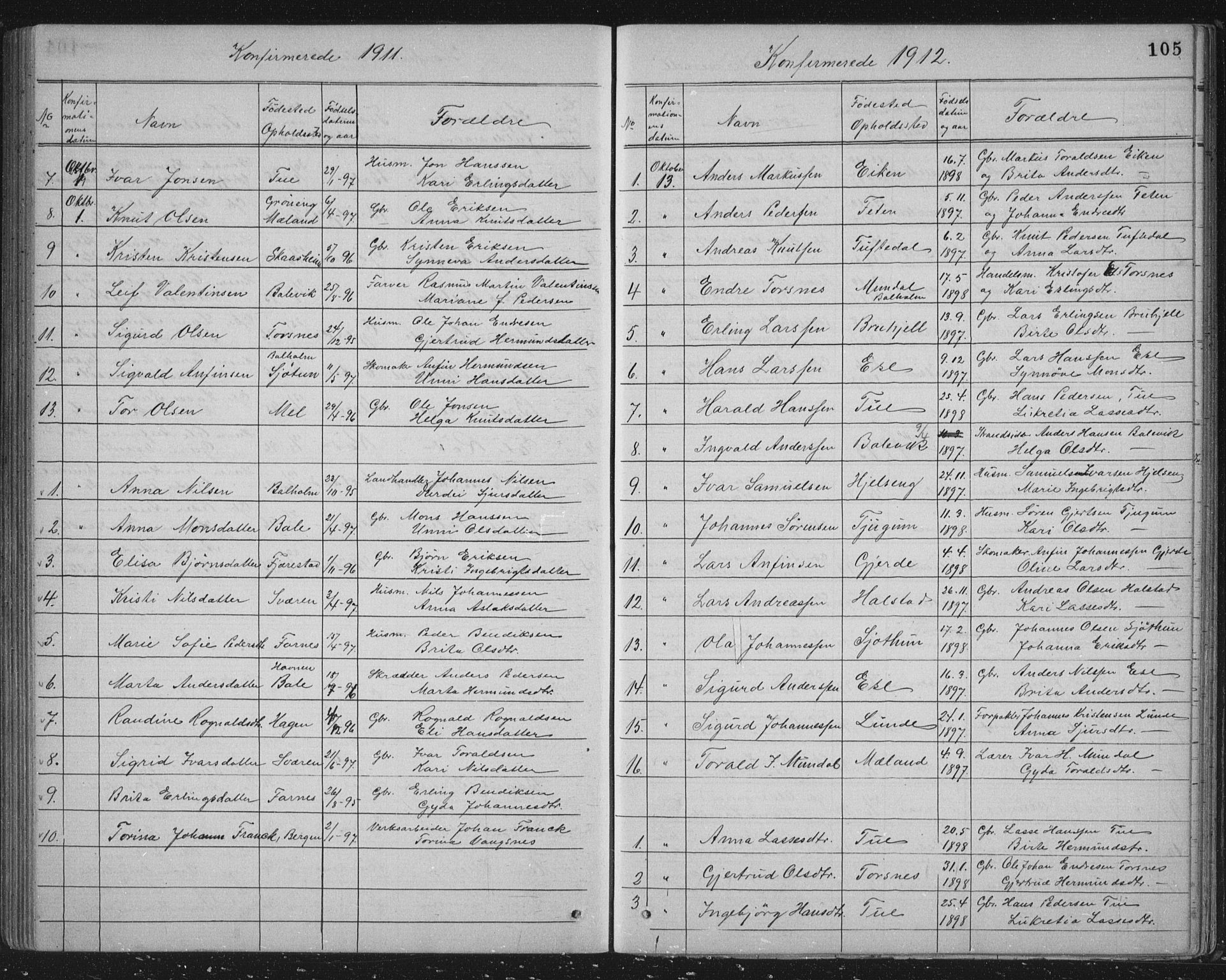 Balestrand sokneprestembete, AV/SAB-A-79601/H/Hab/Haba/L0002: Parish register (copy) no. A 2, 1880-1919, p. 105