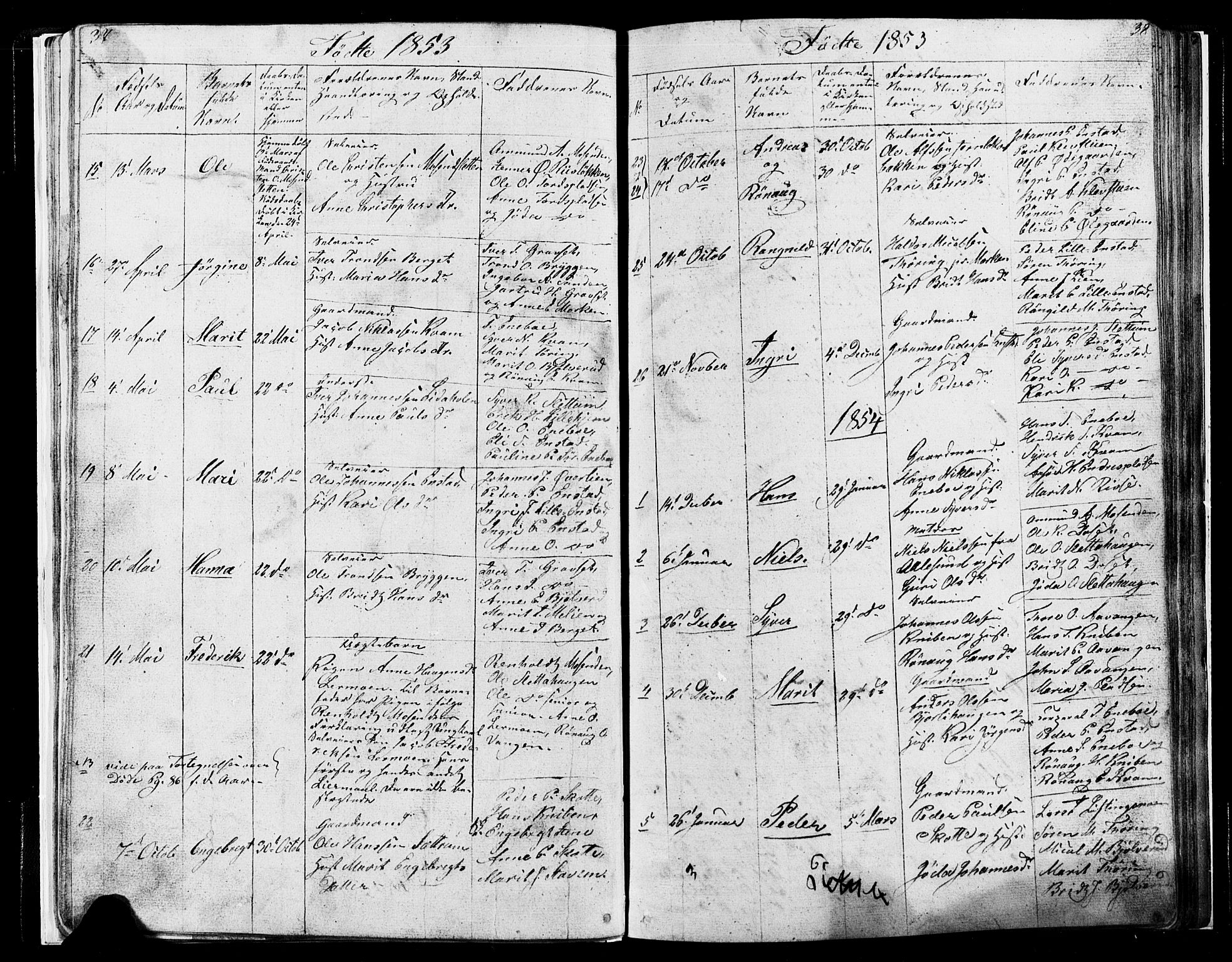Lesja prestekontor, SAH/PREST-068/H/Ha/Hab/L0004: Parish register (copy) no. 4, 1842-1871, p. 37-38