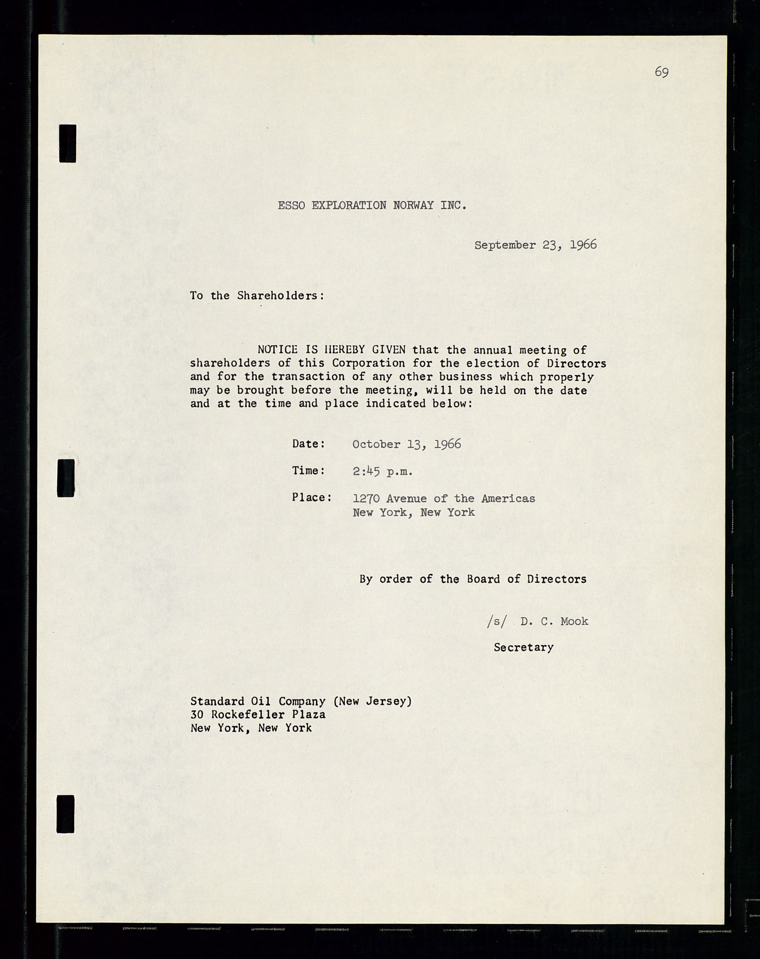 Pa 1512 - Esso Exploration and Production Norway Inc., AV/SAST-A-101917/A/Aa/L0001/0001: Styredokumenter / Corporate records, By-Laws, Board meeting minutes, Incorporations, 1965-1975, p. 69