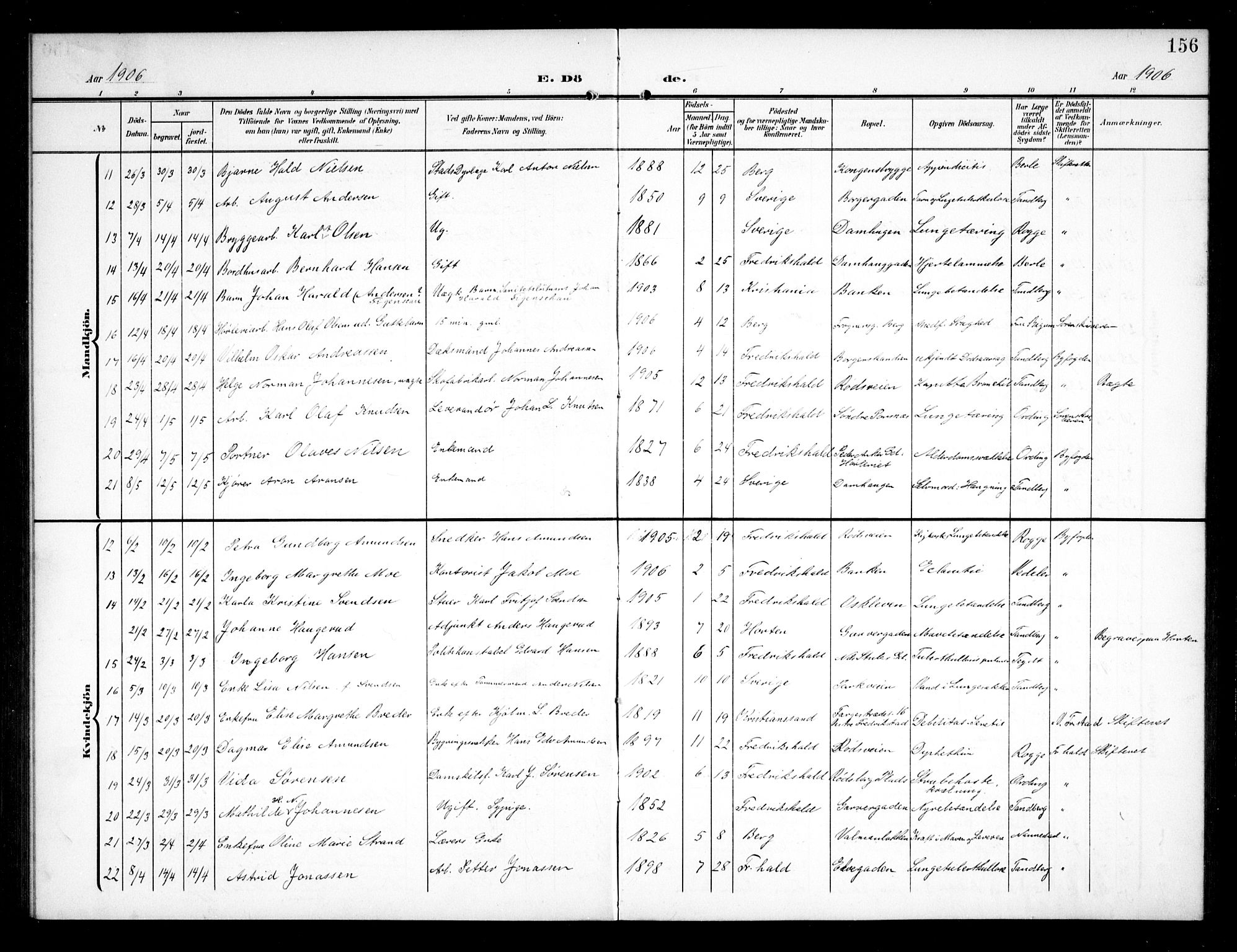 Halden prestekontor Kirkebøker, AV/SAO-A-10909/G/Ga/L0011: Parish register (copy) no. 11, 1906-1934, p. 156