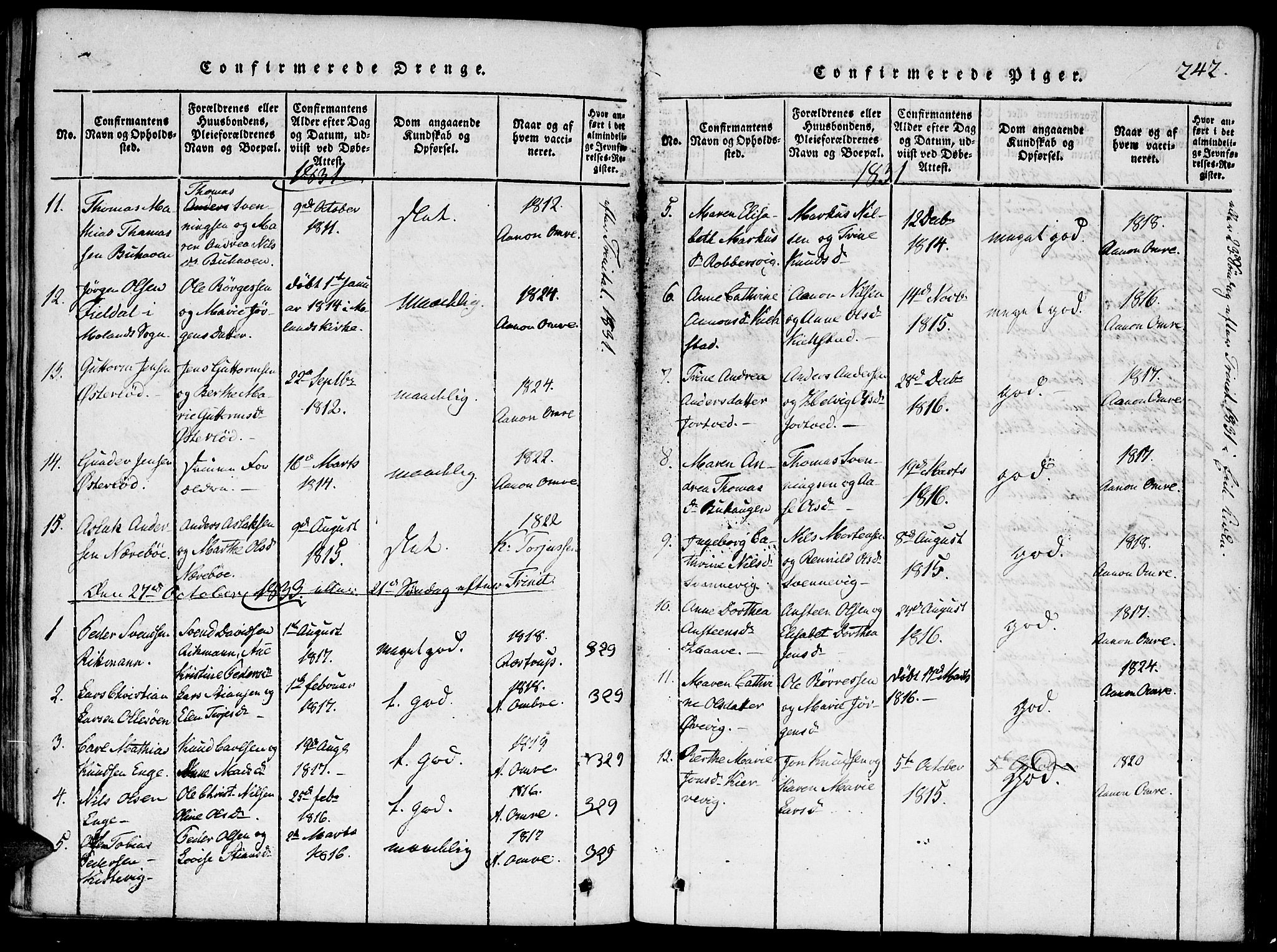 Hommedal sokneprestkontor, AV/SAK-1111-0023/F/Fa/Faa/L0001: Parish register (official) no. A 1, 1816-1860, p. 243