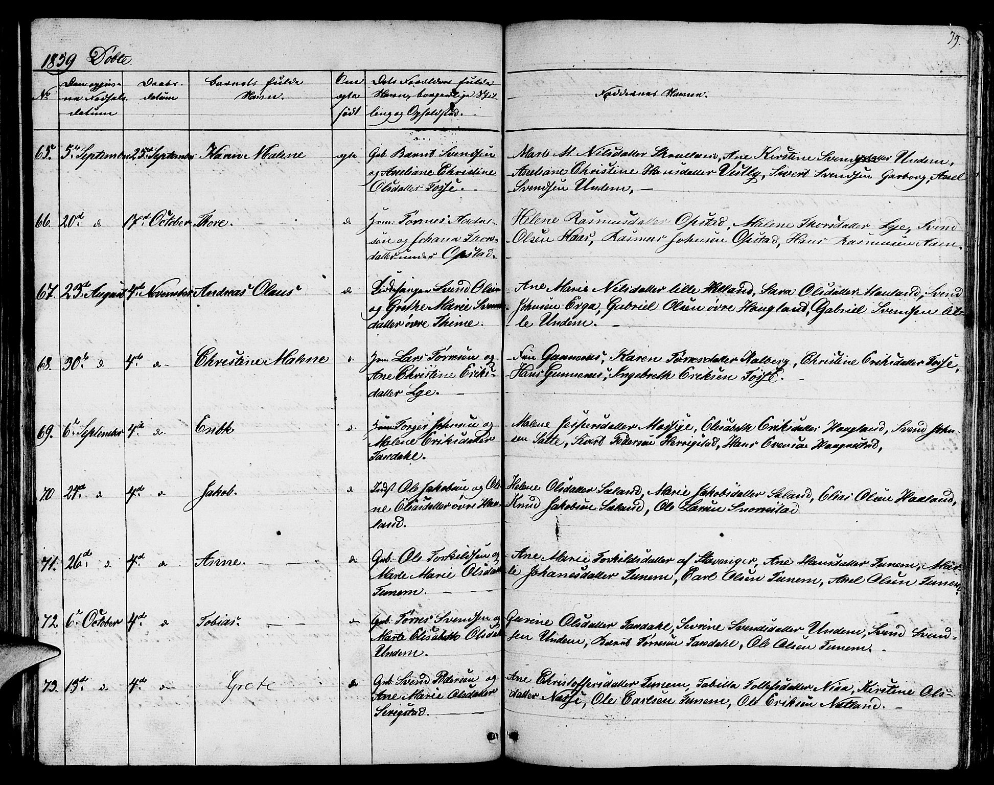 Lye sokneprestkontor, AV/SAST-A-101794/001/30BB/L0002: Parish register (copy) no. B 2, 1852-1867, p. 79