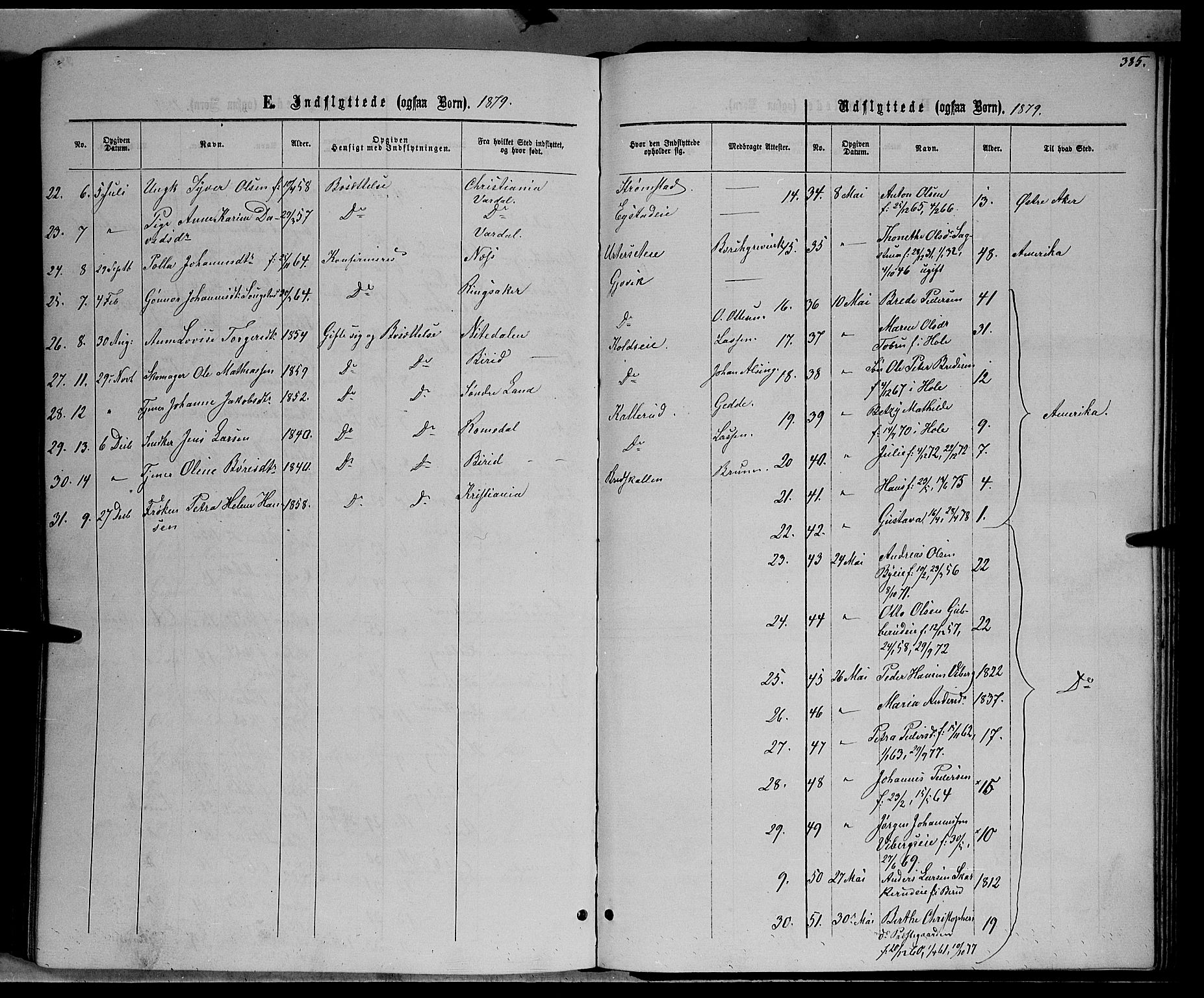 Vardal prestekontor, SAH/PREST-100/H/Ha/Hab/L0006: Parish register (copy) no. 6, 1869-1881, p. 385