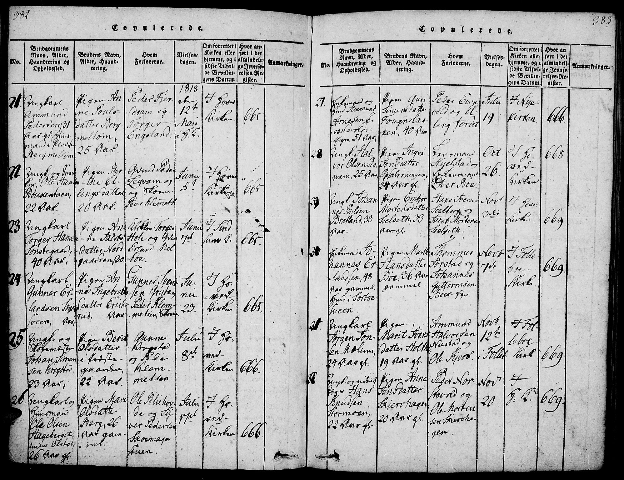 Gausdal prestekontor, SAH/PREST-090/H/Ha/Haa/L0005: Parish register (official) no. 5, 1817-1829, p. 382-383