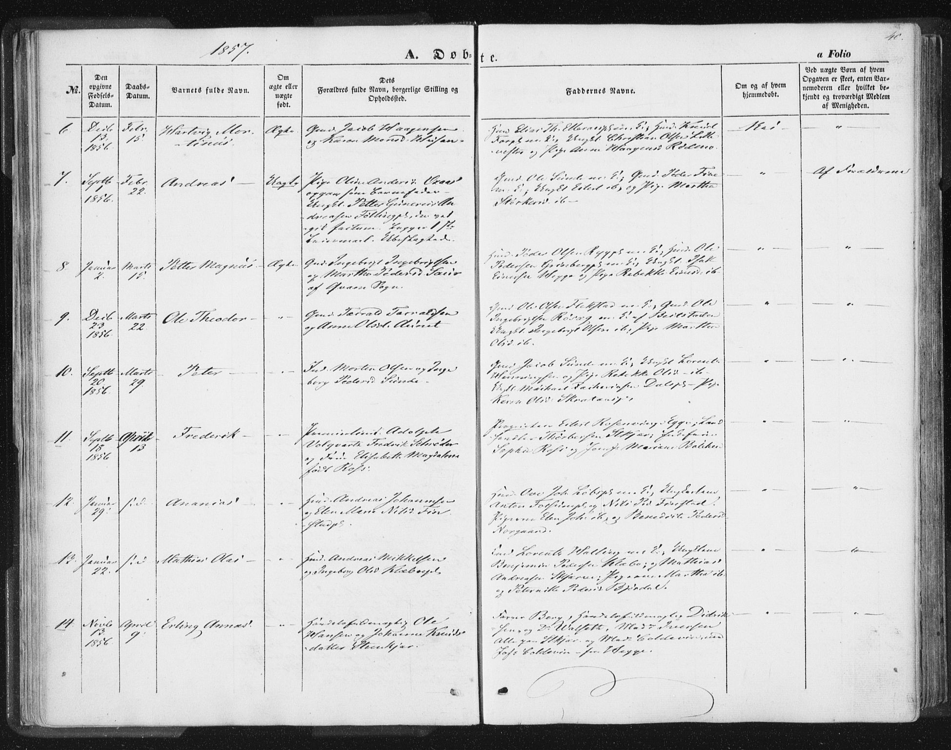 Ministerialprotokoller, klokkerbøker og fødselsregistre - Nord-Trøndelag, SAT/A-1458/746/L0446: Parish register (official) no. 746A05, 1846-1859, p. 40