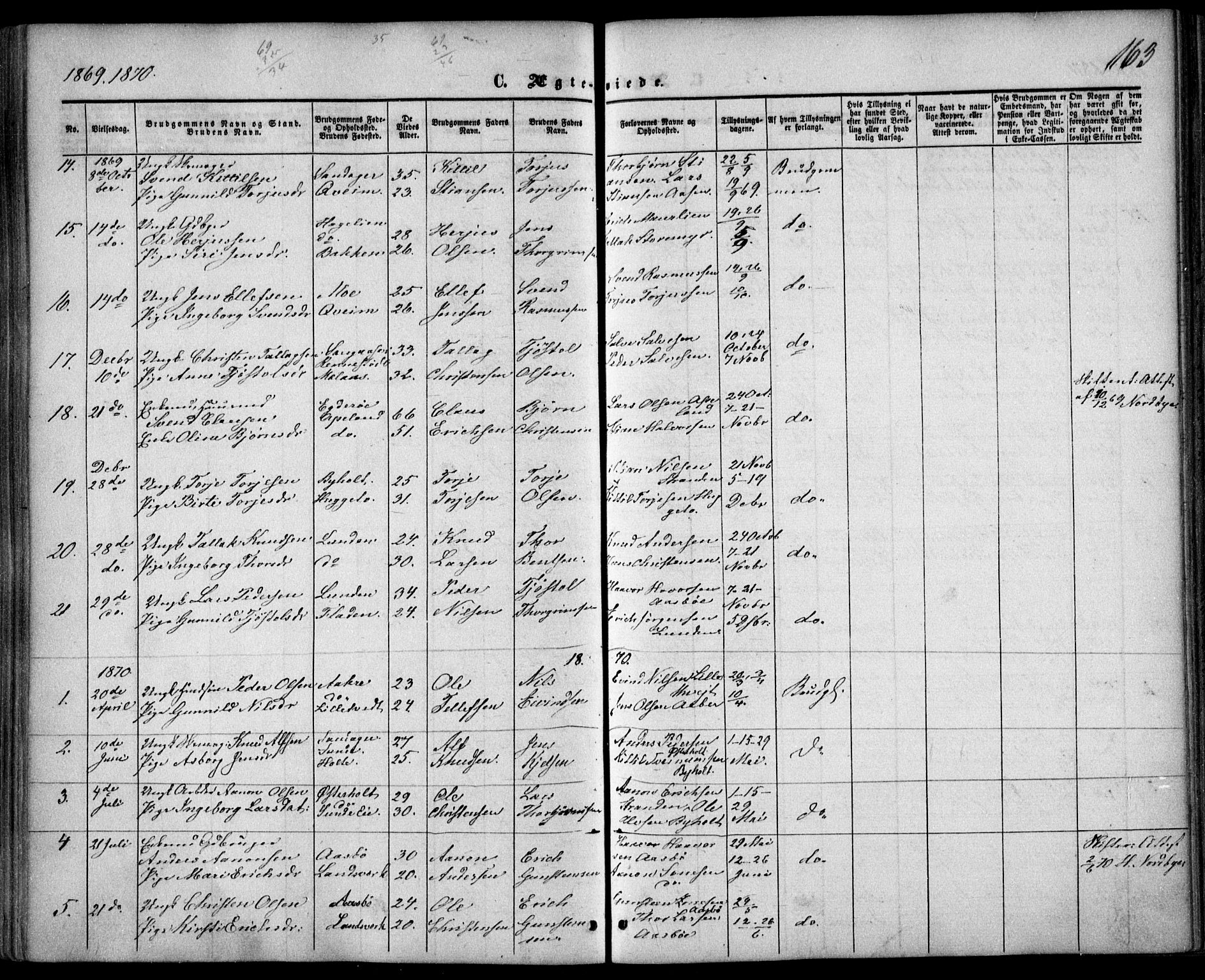 Gjerstad sokneprestkontor, AV/SAK-1111-0014/F/Fa/Faa/L0007: Parish register (official) no. A 7, 1858-1875, p. 163