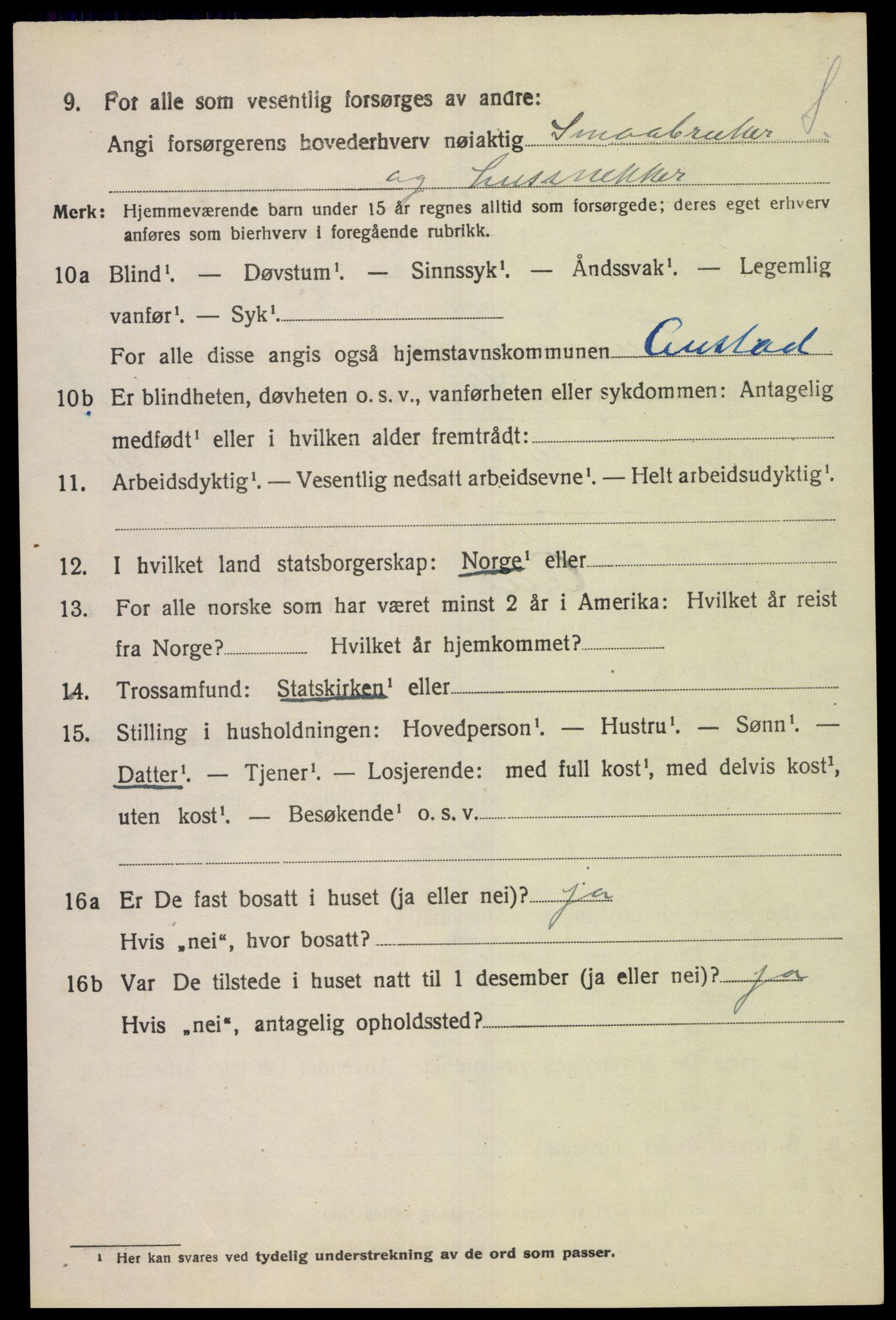 SAK, 1920 census for Austad, 1920, p. 1378