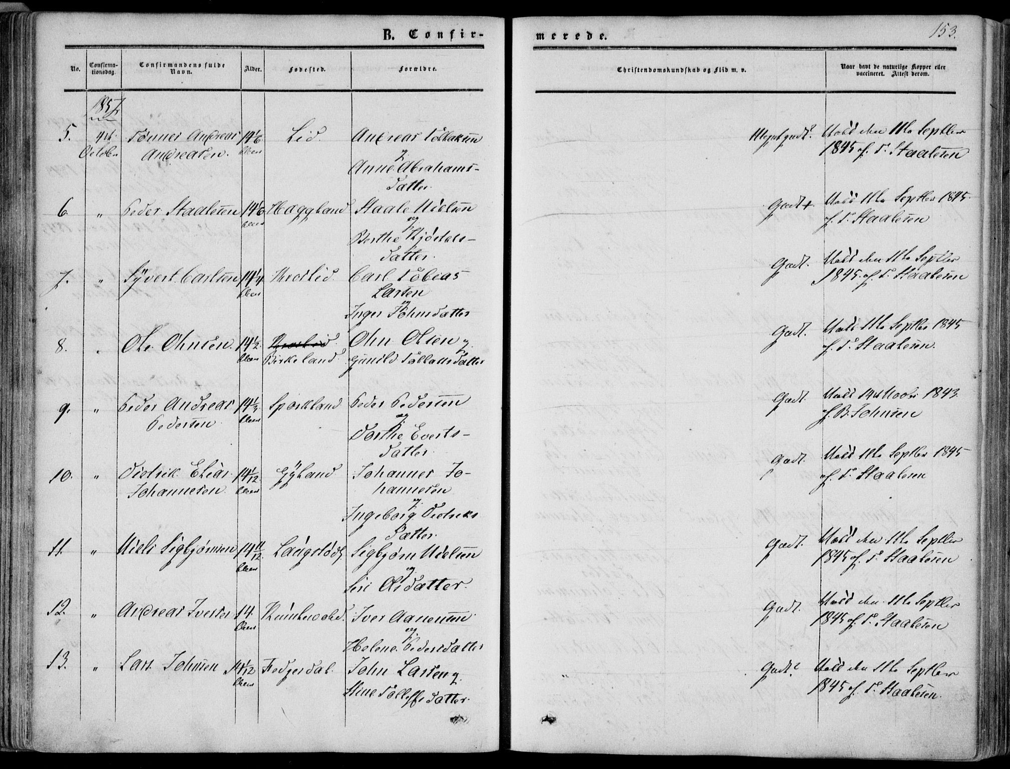 Bakke sokneprestkontor, AV/SAK-1111-0002/F/Fa/Fab/L0002: Parish register (official) no. A 2, 1855-1884, p. 153