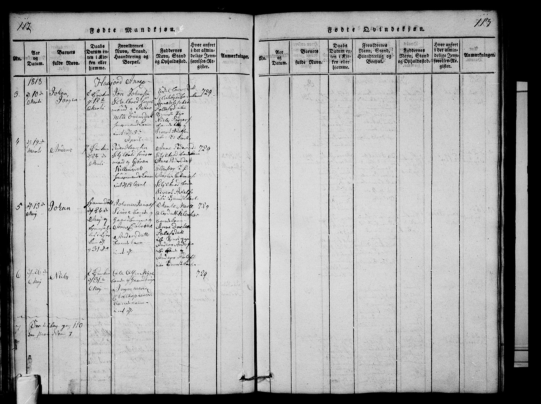 Andebu kirkebøker, AV/SAKO-A-336/G/Ga/L0001: Parish register (copy) no. I 1 /2, 1815-1823, p. 112-113