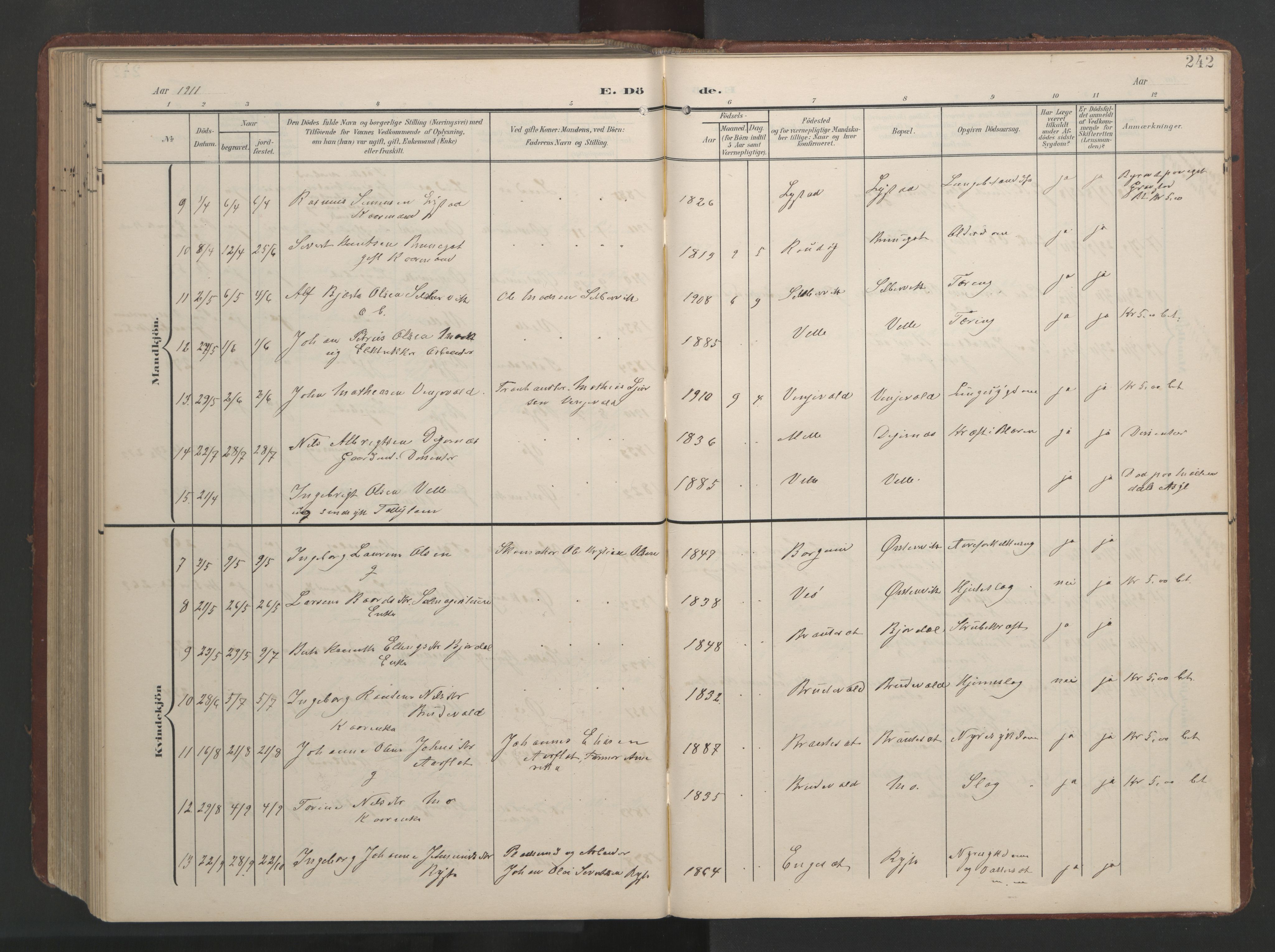 Ministerialprotokoller, klokkerbøker og fødselsregistre - Møre og Romsdal, AV/SAT-A-1454/513/L0190: Parish register (copy) no. 513C04, 1904-1926, p. 242