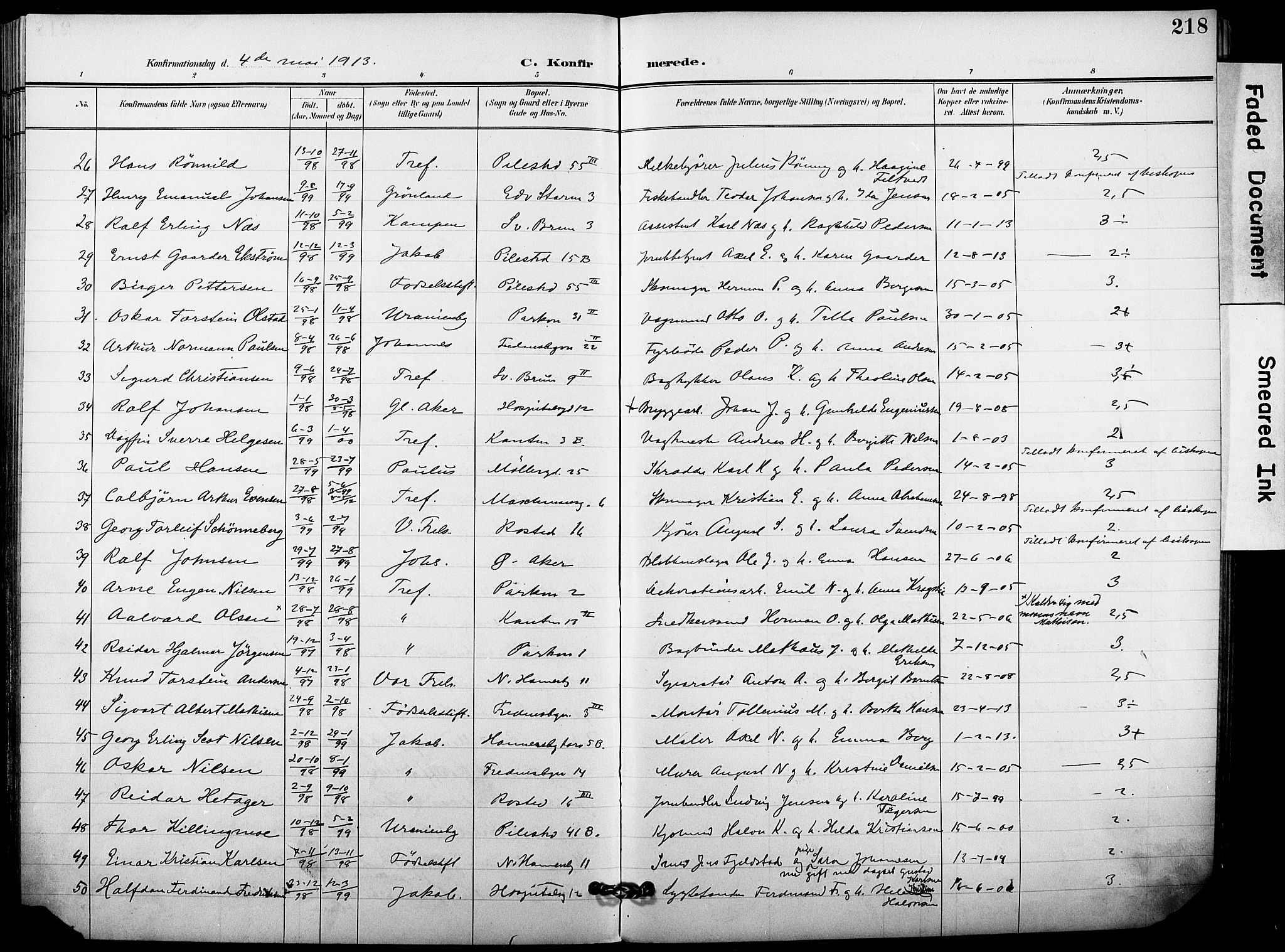 Trefoldighet prestekontor Kirkebøker, SAO/A-10882/F/Fb/L0004: Parish register (official) no. II 4, 1896-1915, p. 218