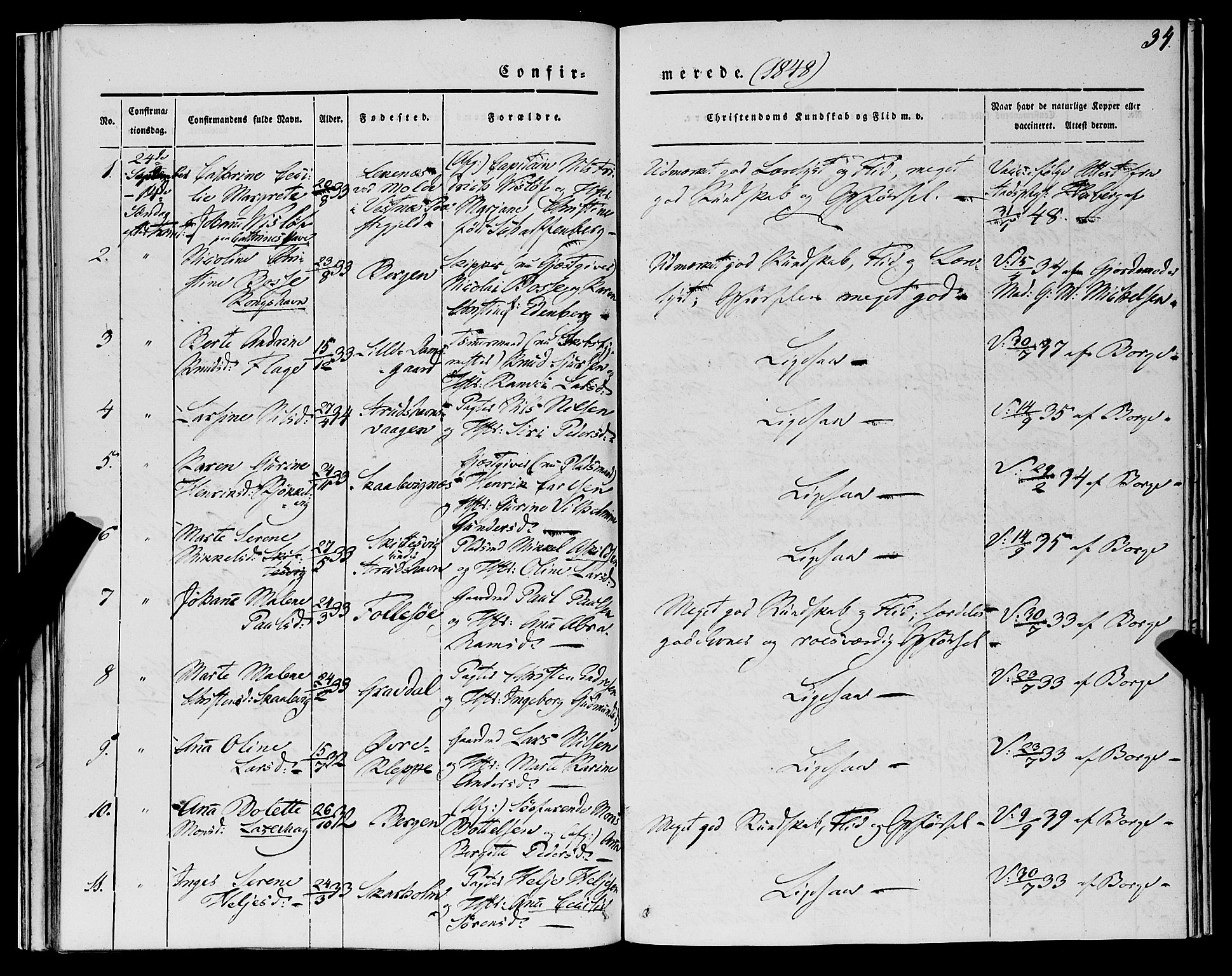 Askøy Sokneprestembete, SAB/A-74101/H/Ha/Haa/Haaa/L0010: Parish register (official) no. A 10, 1845-1854, p. 34