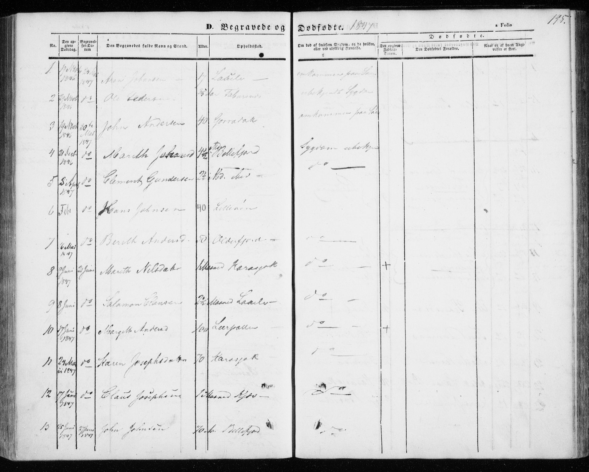 Kistrand/Porsanger sokneprestembete, SATØ/S-1351/H/Ha/L0004.kirke: Parish register (official) no. 4, 1843-1860, p. 195