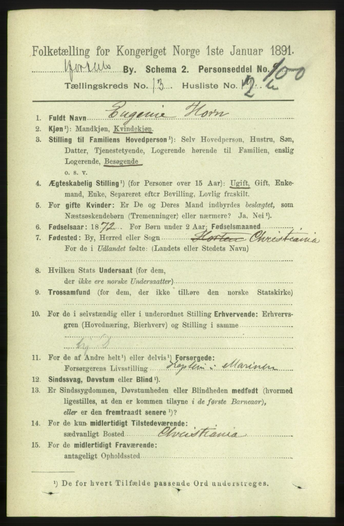 RA, 1891 census for 0703 Horten, 1891, p. 7994
